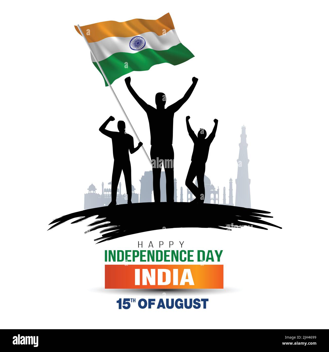 happy Independence day India. flag with group of people. vector