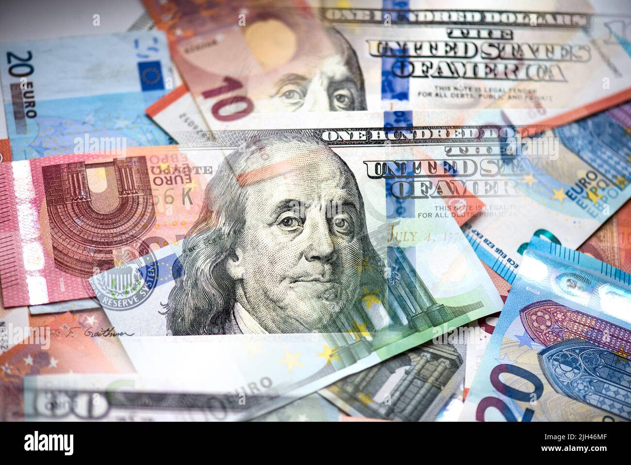 Euro and Dollars money as business background, concept picture about parity between two currency