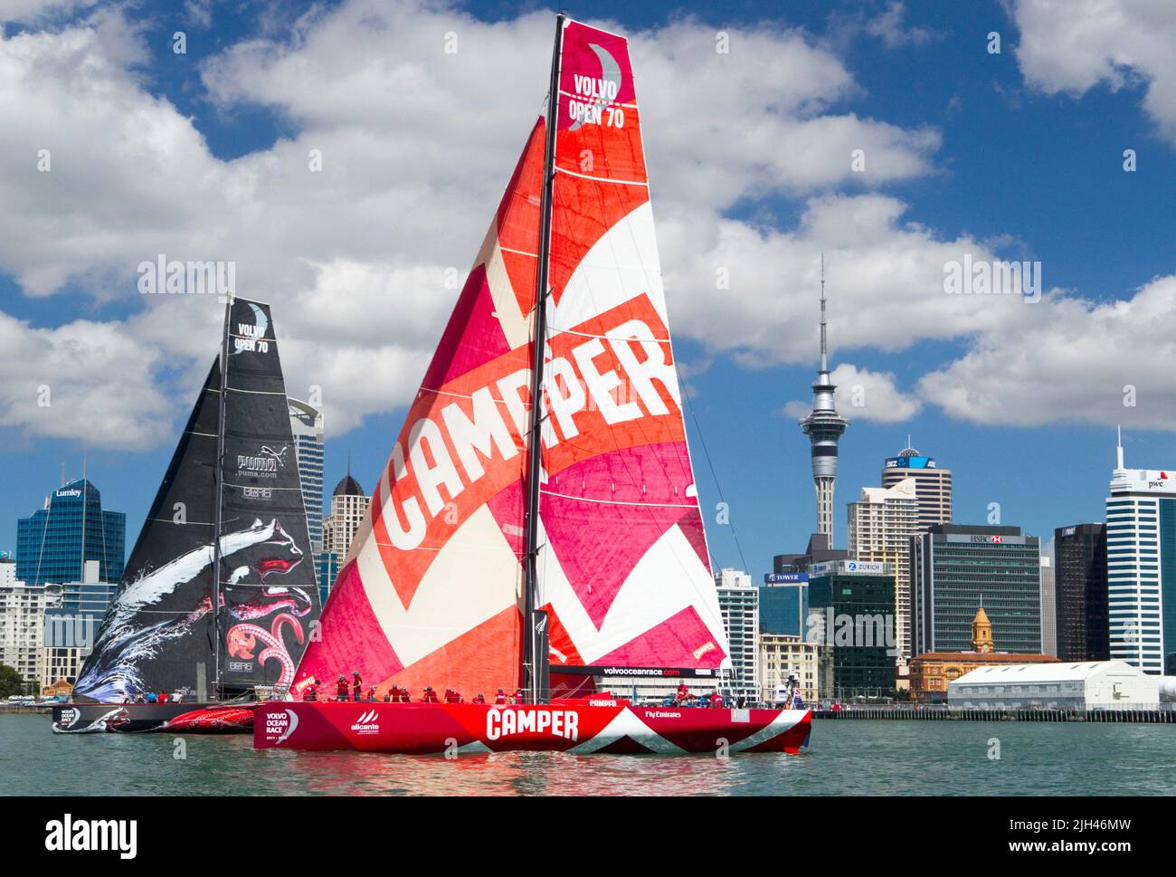 Puma Ocean Racing and Camper with Emirates Team New Zealand take part in the Pro-Am Race as part of the in-port activities of the Volvo Ocean Race Stock Photo