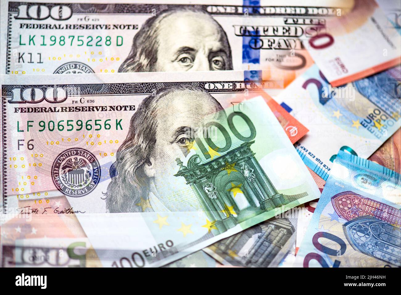 Euro and Dollars money as business background, concept picture about parity between two currency