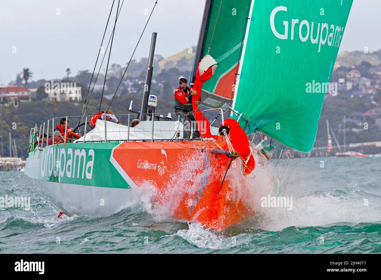 Groupama Sailing Team compete in the in-port race as part of the Volvo Ocean Race, Auckland, New Zealand, Saturday, March 17, 2012. Stock Photo