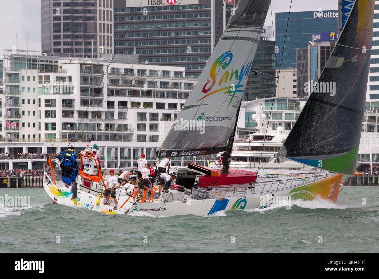 Team Sanya compete in the in-port race as part of the Volvo Ocean Race, Auckland, New Zealand, Saturday, March 17, 2012. Stock Photo