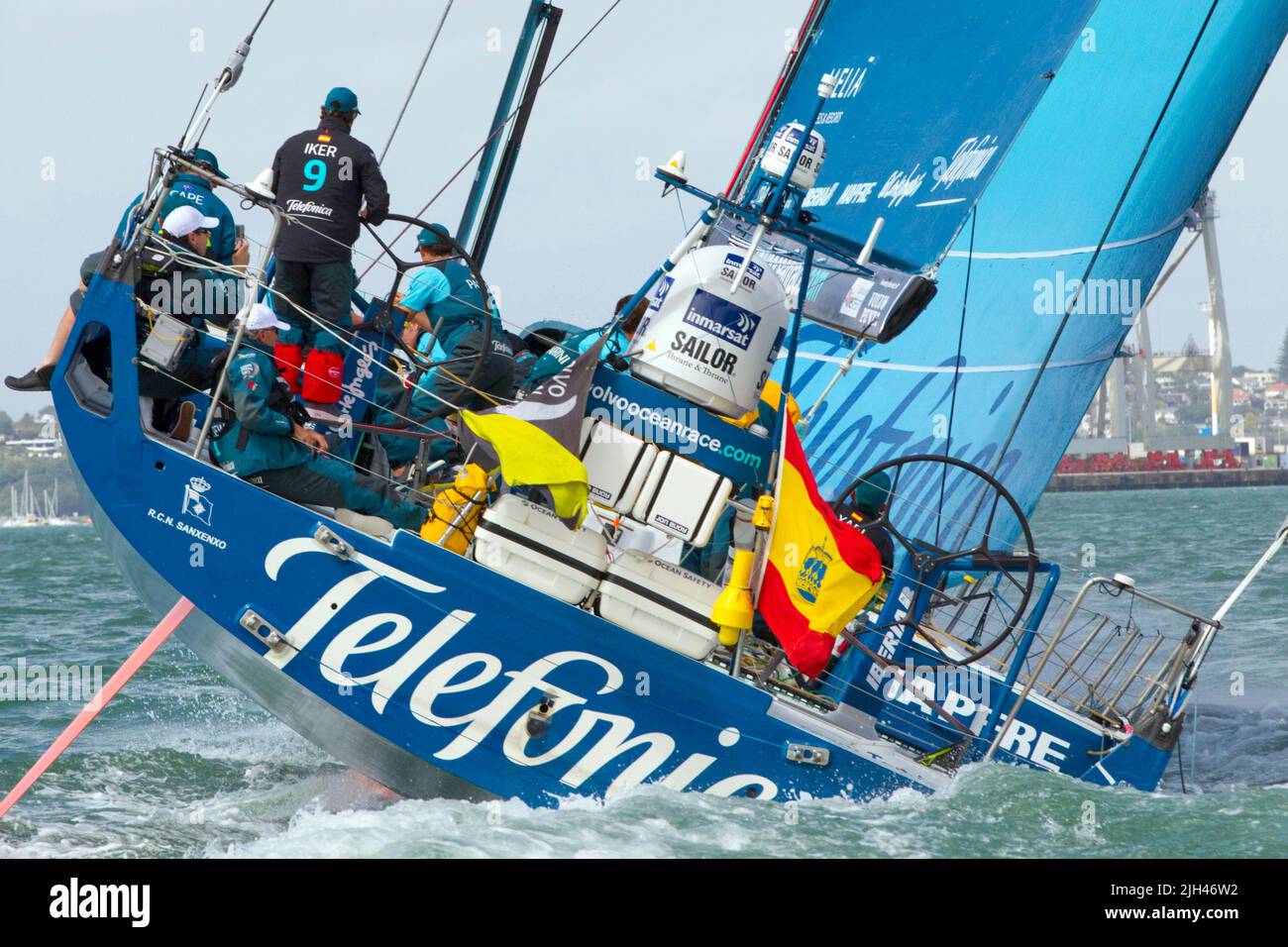 Team Telefonica compete in the in-port race as part of the Volvo Ocean Race, Auckland, New Zealand, Saturday, March 17, 2012. Stock Photo