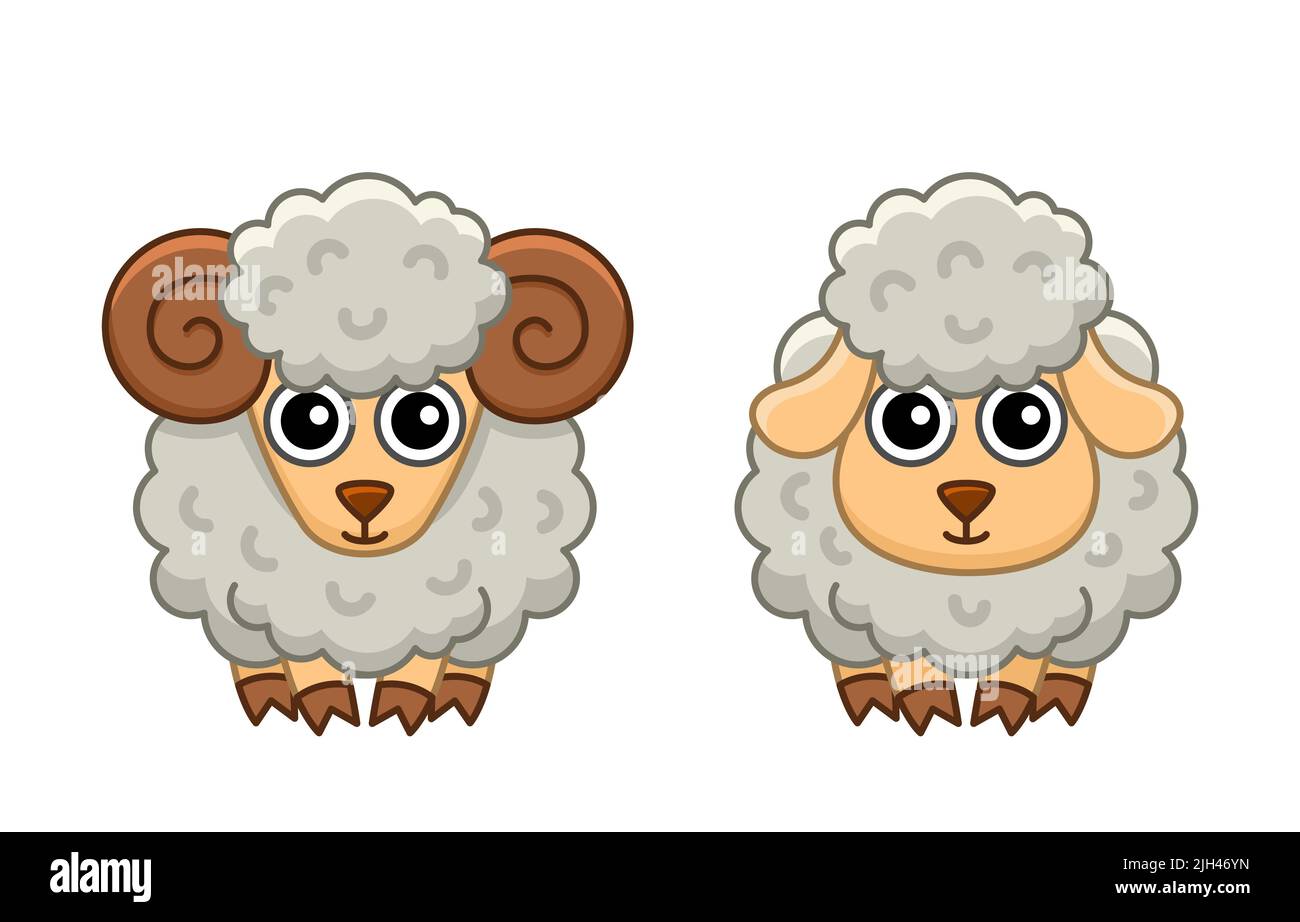 Coloring farm animal for children coloring book. Funny ram, sheep in a cartoon style Stock Vector