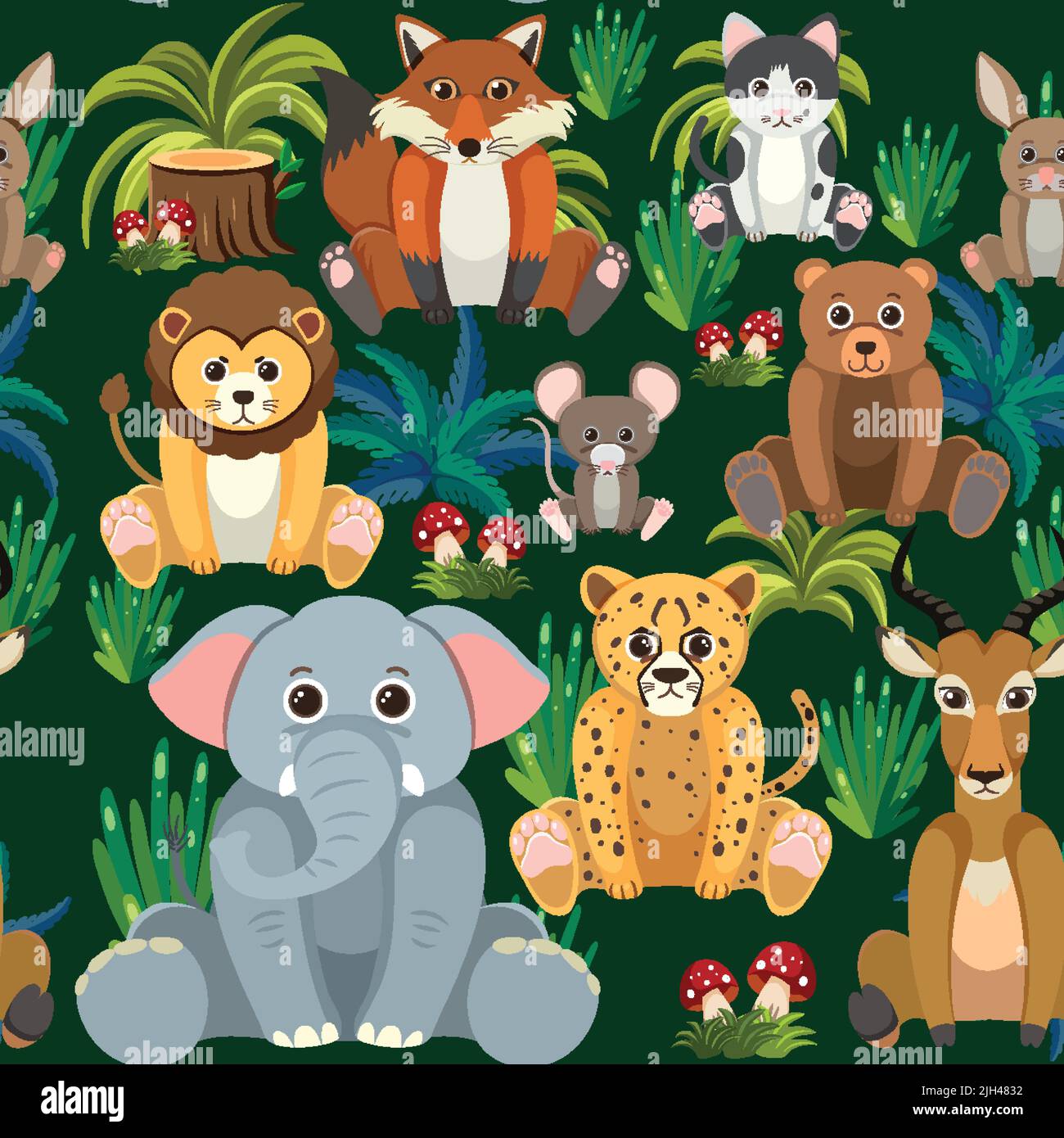 Cute wild animals seamless pattern illustration Stock Vector Image ...