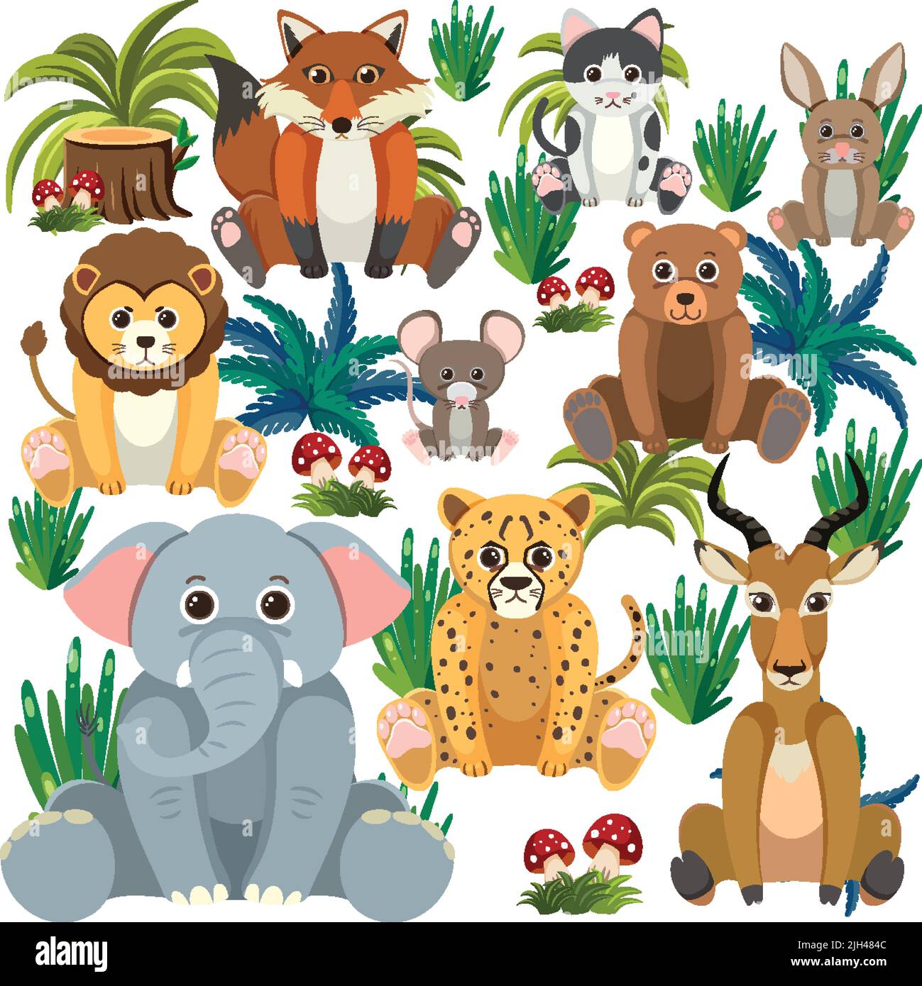 Cute wild animals seamless pattern illustration Stock Vector Image ...