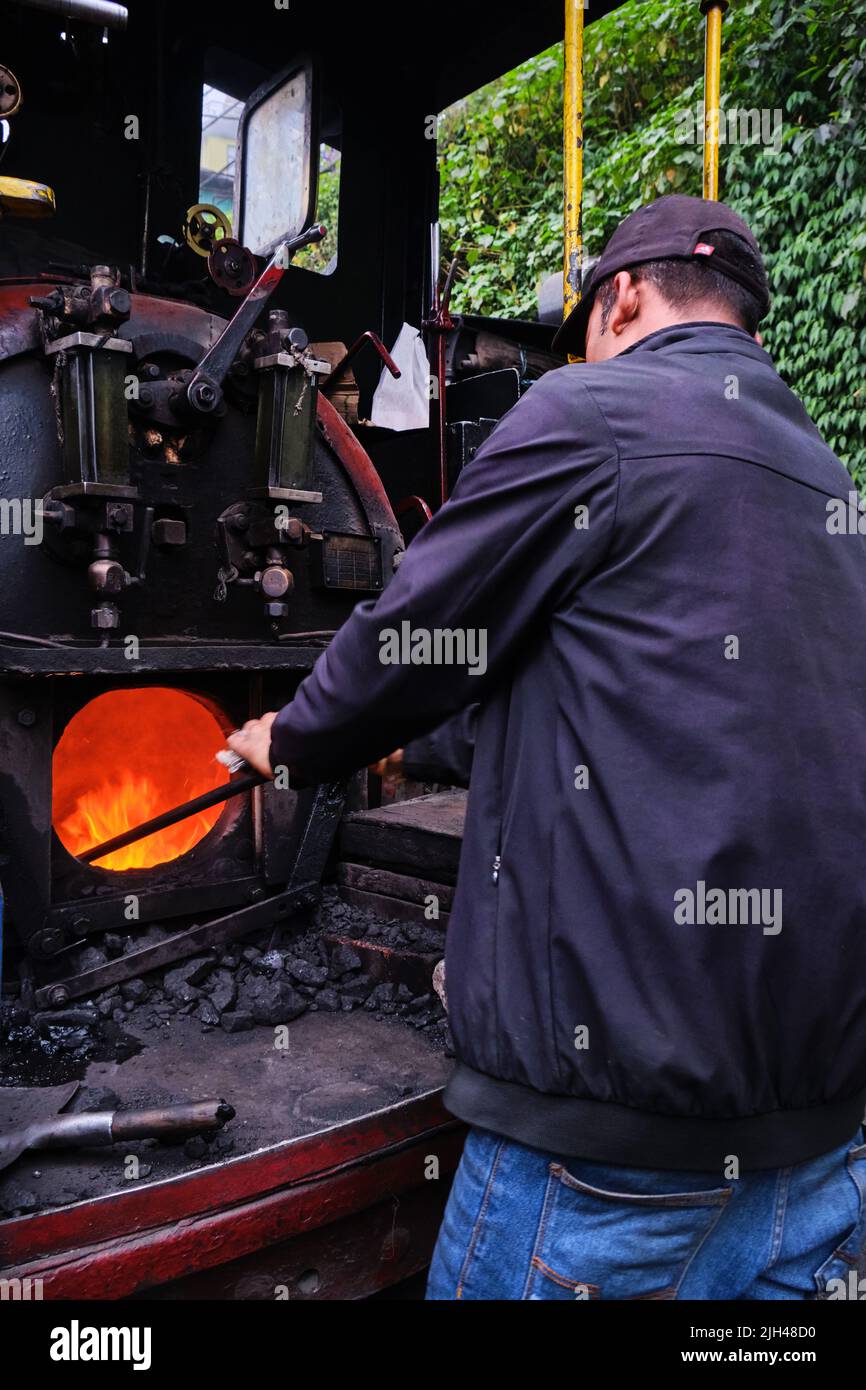 DARJEELING, INDIA JUNE 22, 2022, Close up detail of steam engine toy