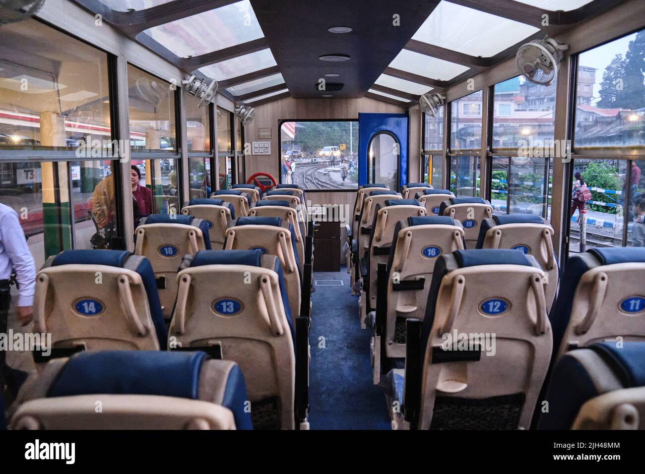 DARJEELING, INDIAN -June 22, Inside the toy train have a chair car sitting arrangement in the toy train himalayan queen of darjeeling which is taken b Stock Photo