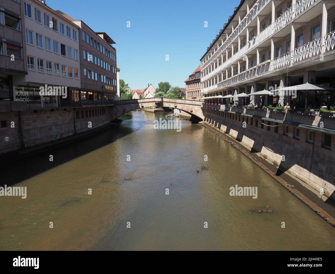 NUERNBERG, GERMANY - CIRCA JUNE 2022: Fleischbruecke translation Fleisch Bridge over river Pegnitz Stock Photo
