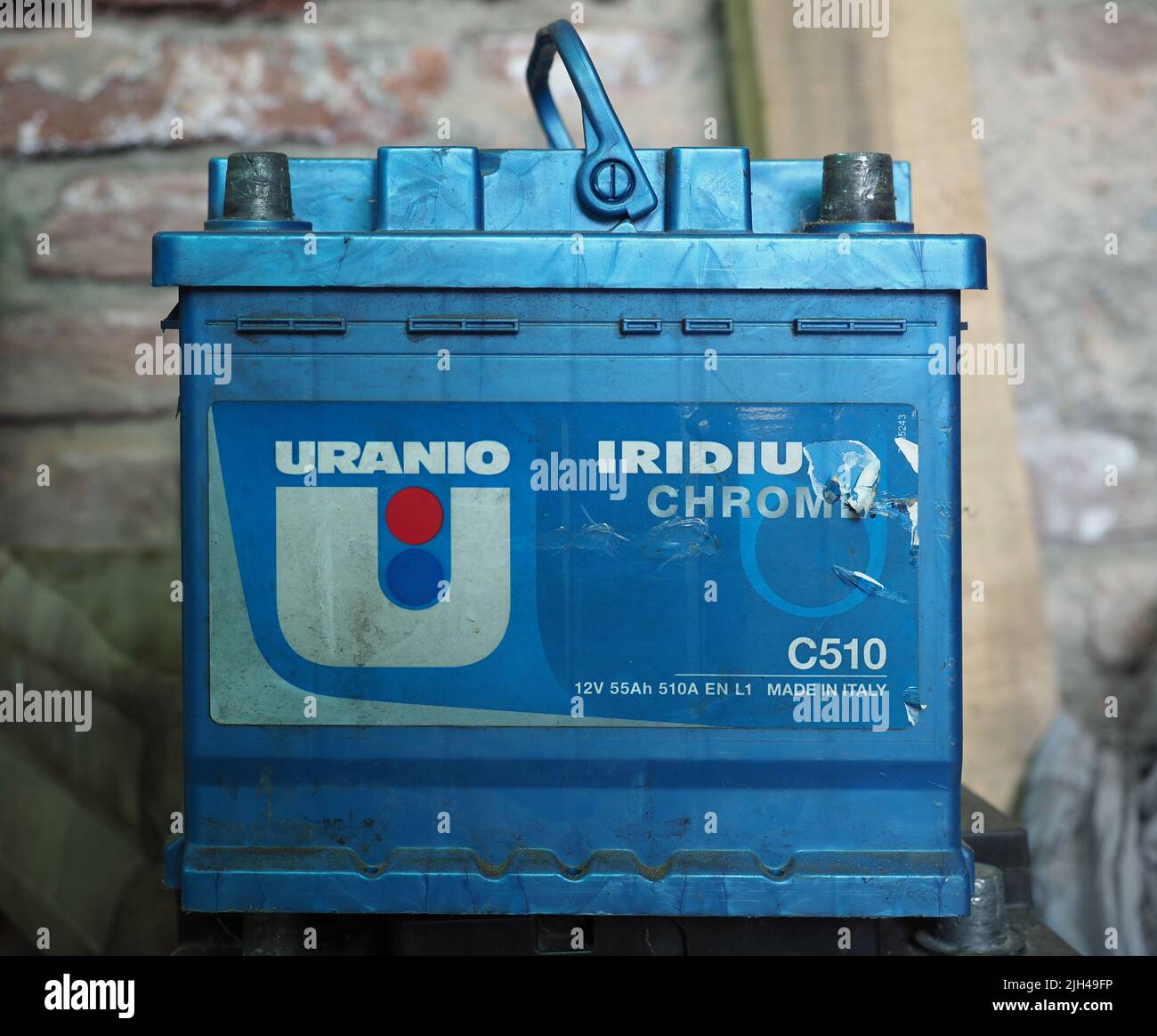 VICENZA, ITALY - CIRCA JULY 2022: Uranio Iridium Chrome car battery Stock Photo