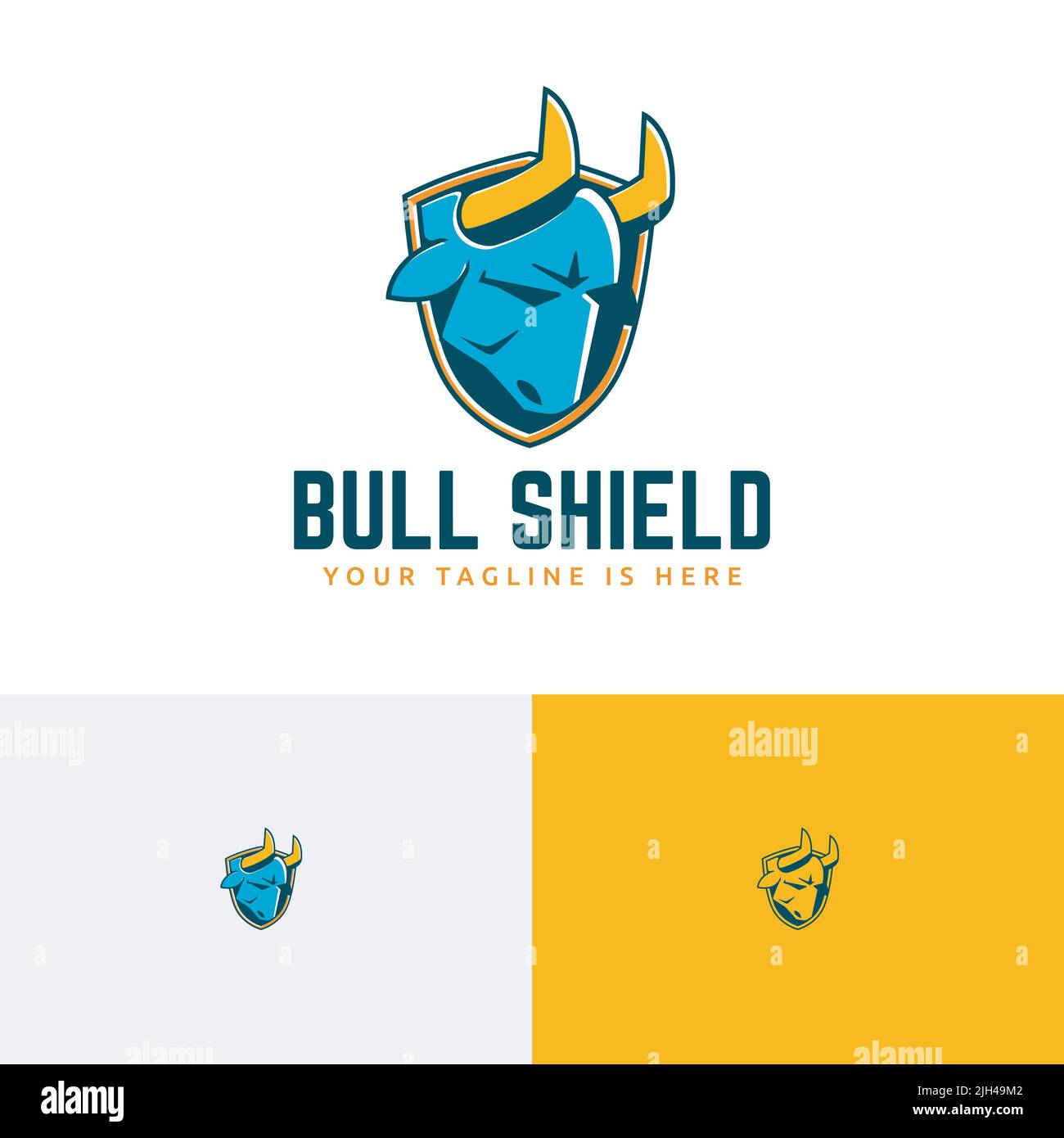 Strong Protection Bull Shield Horned Head Sport Logo Stock Vector