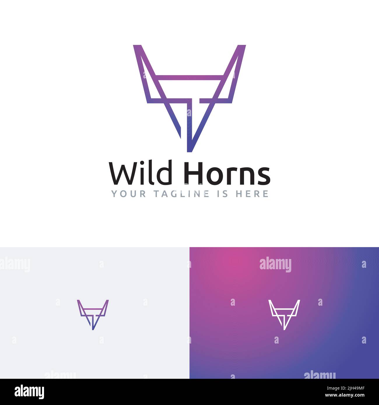 Wild Horns Bull Head Simple Triangle Monoline Logo Stock Vector