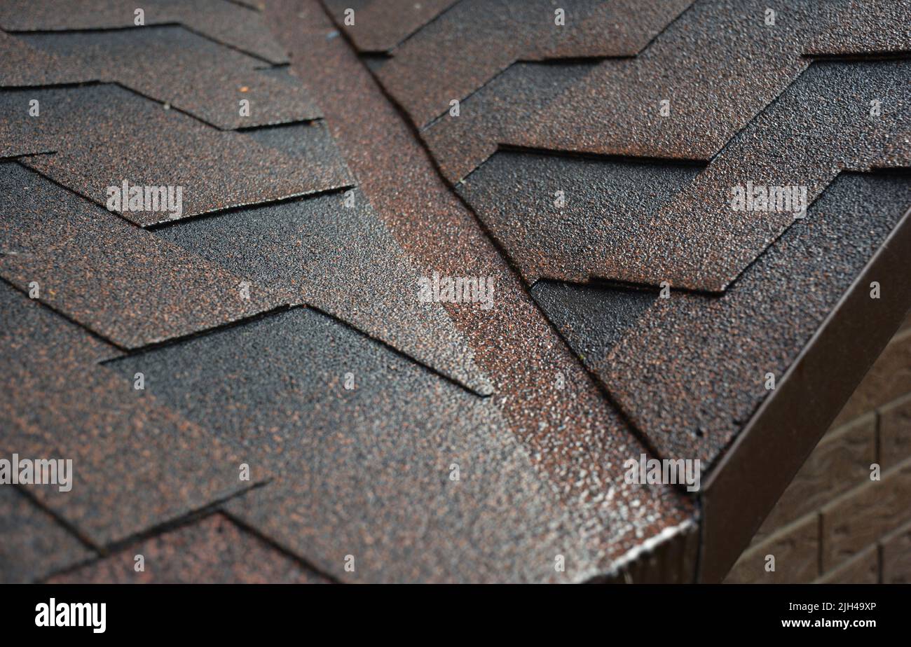 Asphalt shingled roofing construction. A roof valley covered with
