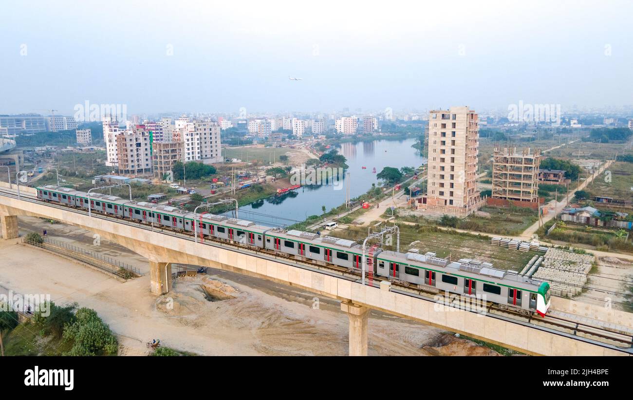Dhaka City Skyline with Dhaka Metro Rail Stock Photo