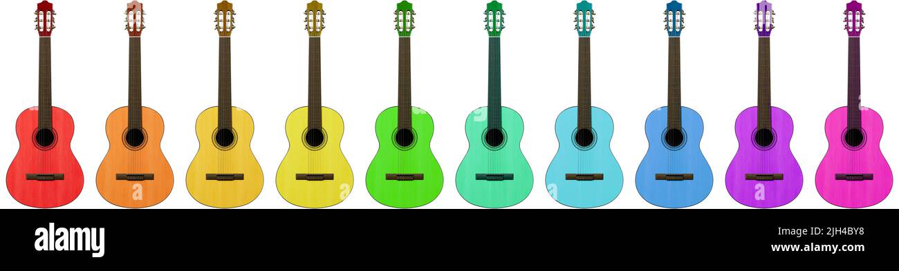 Classical Guitar Colofrul Series Isolated on White Stock Photo