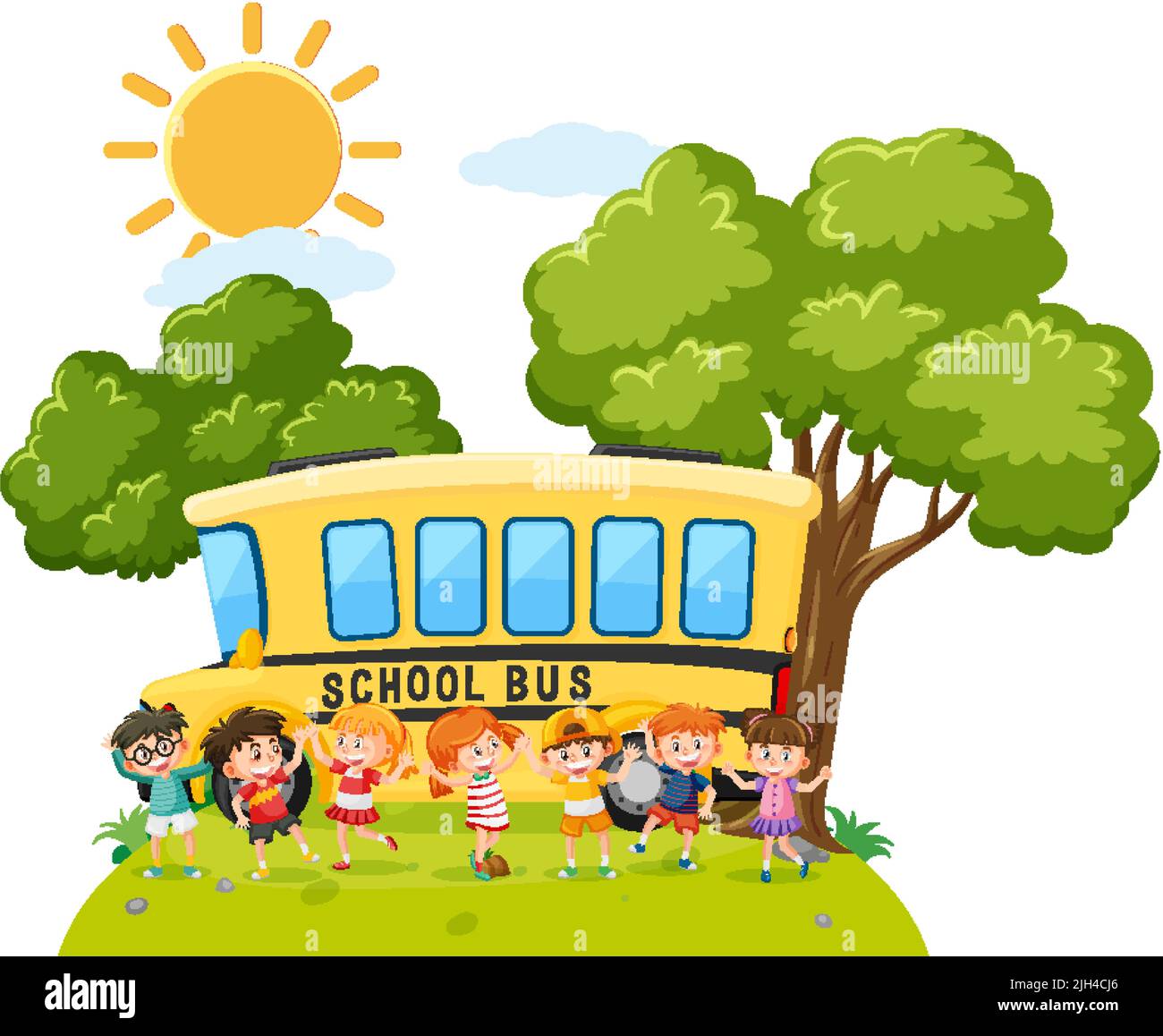 Group of happy children and school bus illustration Stock Vector Image ...