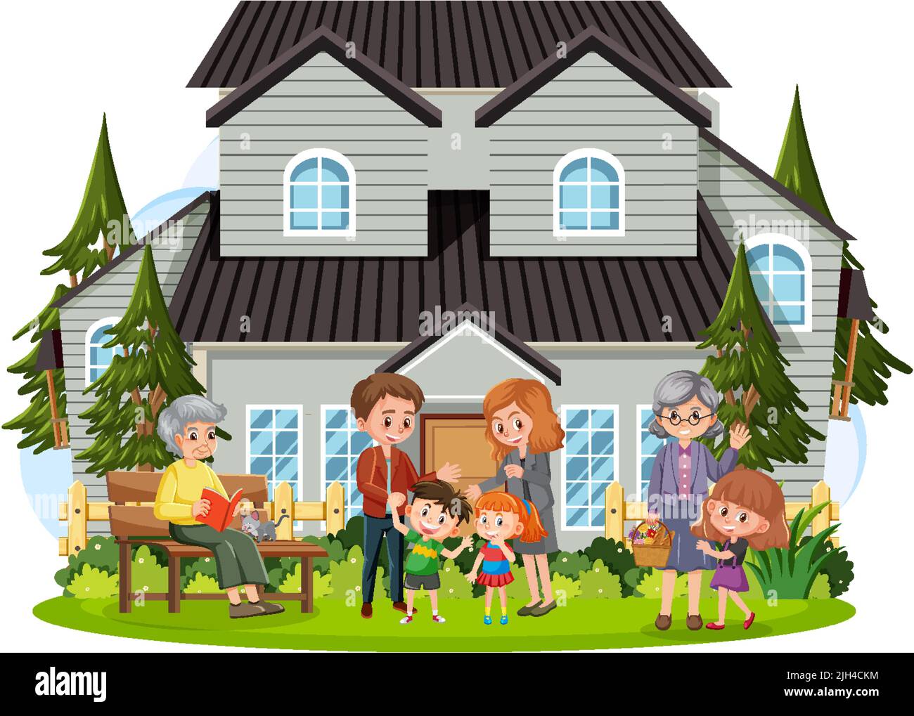 Happy family infront of the house on white background illustration ...