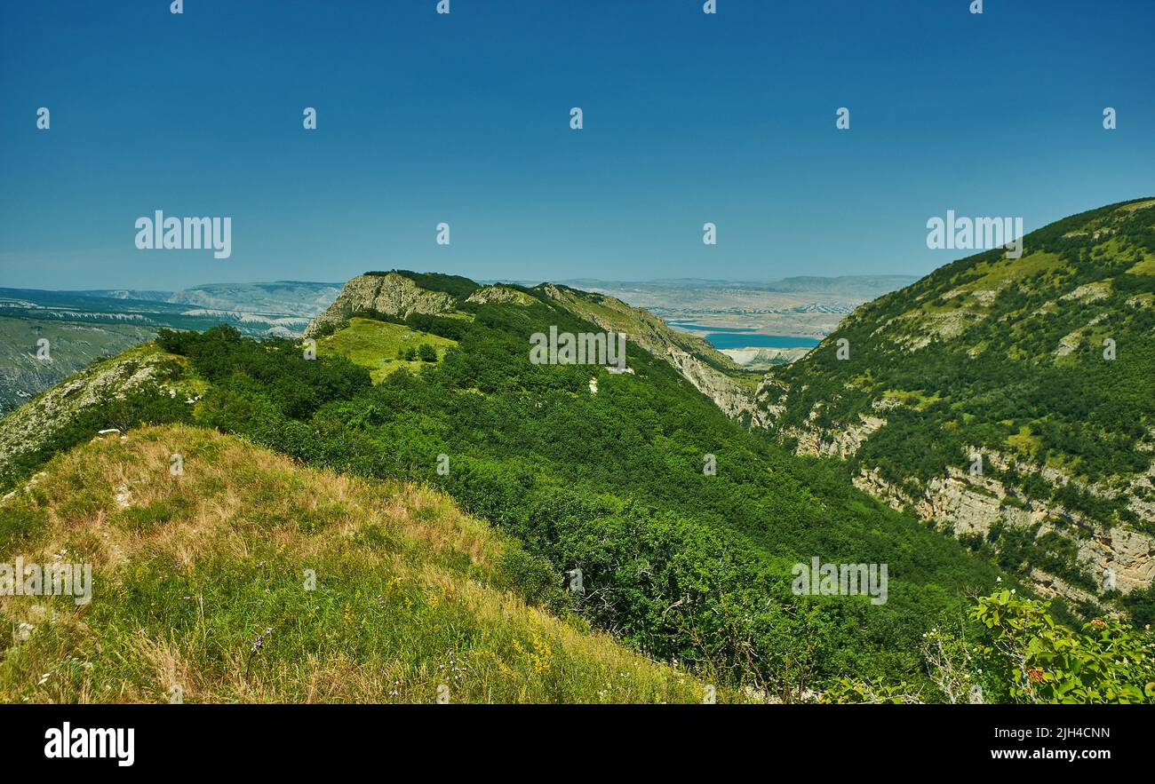 Sulak Canyon, steep-sided deepest canyon in Europe carved by the Sulak River in Dagestan, Russia. Stock Photo