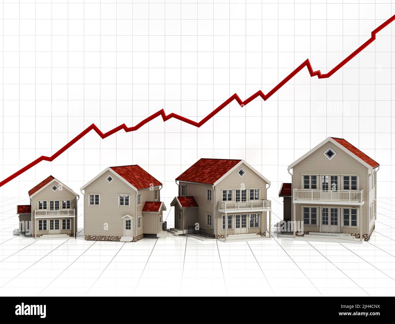 Rising house prices concept. 3D illustration Stock Photo - Alamy