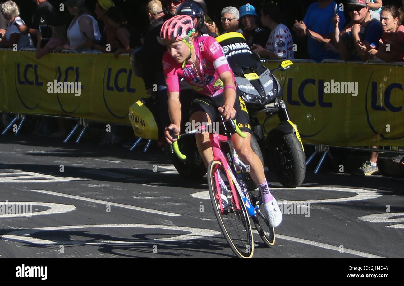 Neilson Powless of EF Education-EasyPost during the Tour de France 2022, cycling race stage 12, Briancon - Alpe d'Huez (165,5 Km) on July 14, 2022 in Huez, France - Photo: Laurent Lairys/DPPI/LiveMedia Stock Photo