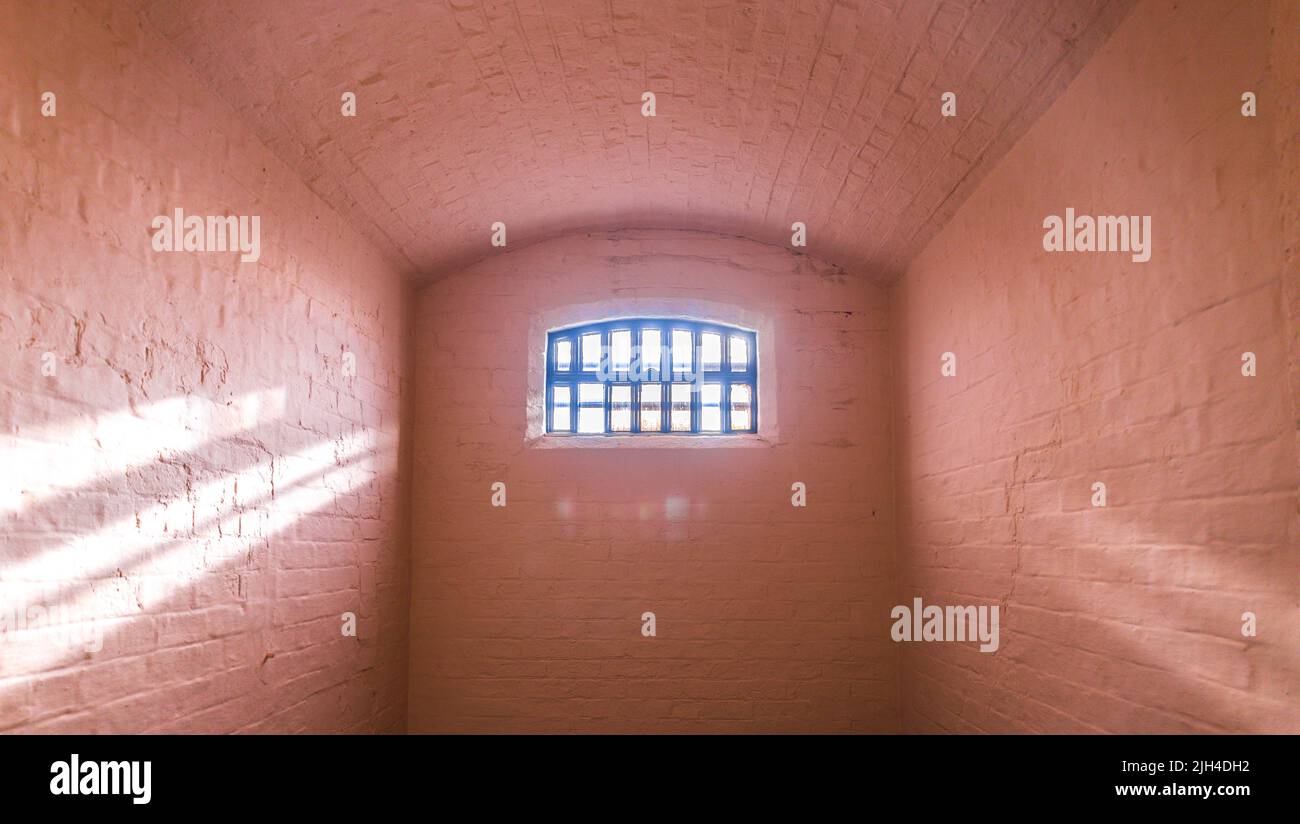 A victorian style prison cell which once housed some of Britain's most dangerous criminals. Stock Photo