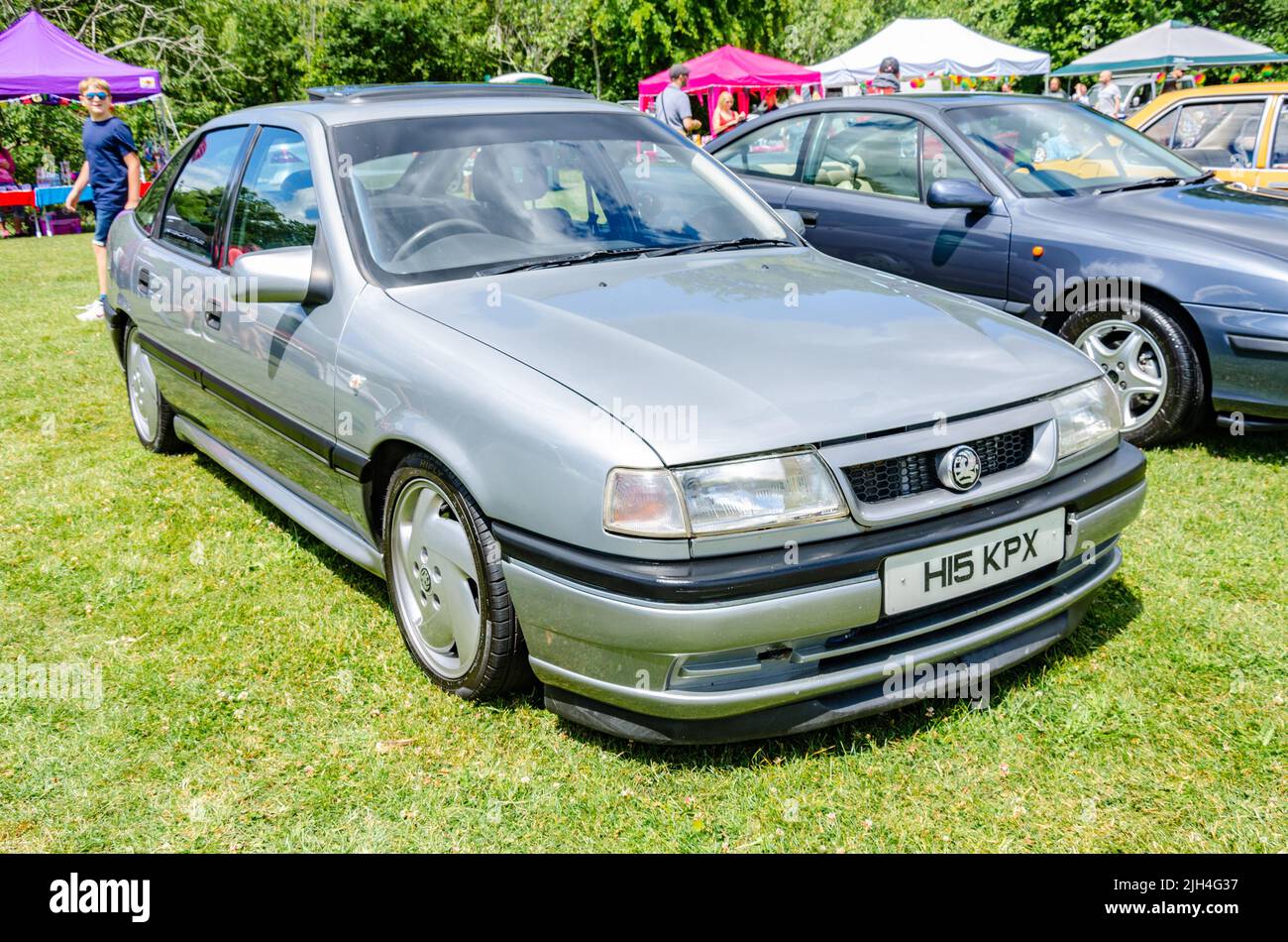 Front view of a 1990 Mark 3 Vauxhall Cavalier in silver at The Berkshire Motor Show in Reading, UK Stock Photo