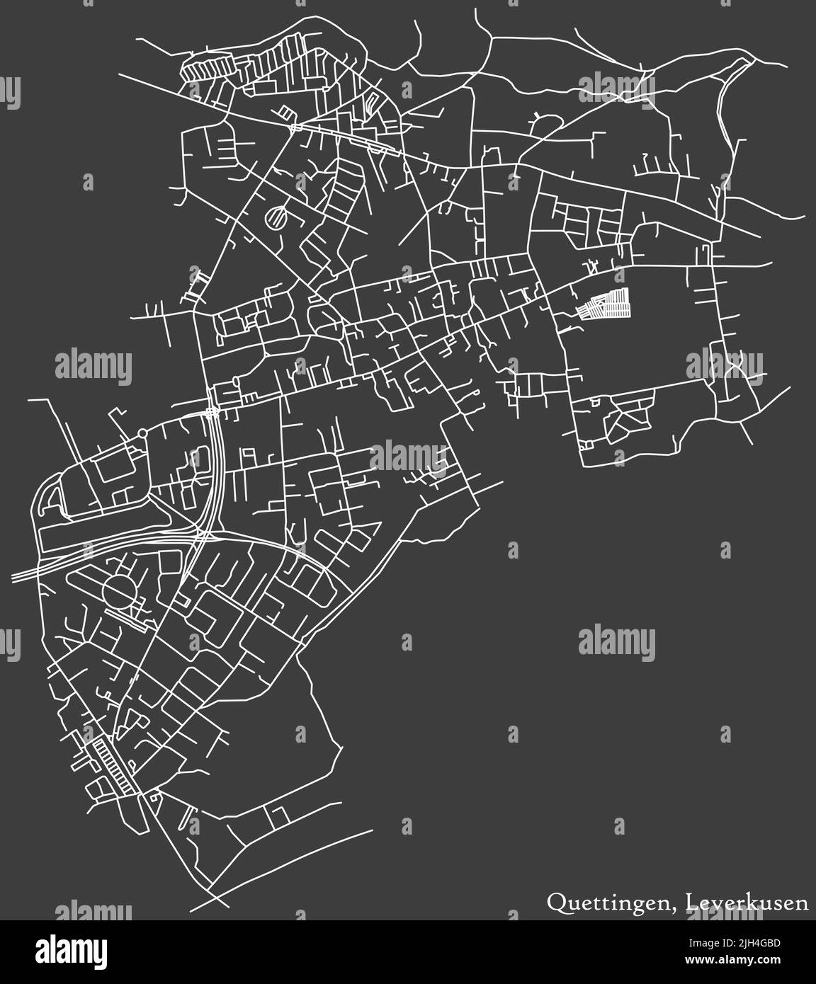 Street roads map of the QUETTINGEN DISTRICT, LEVERKUSEN Stock Vector