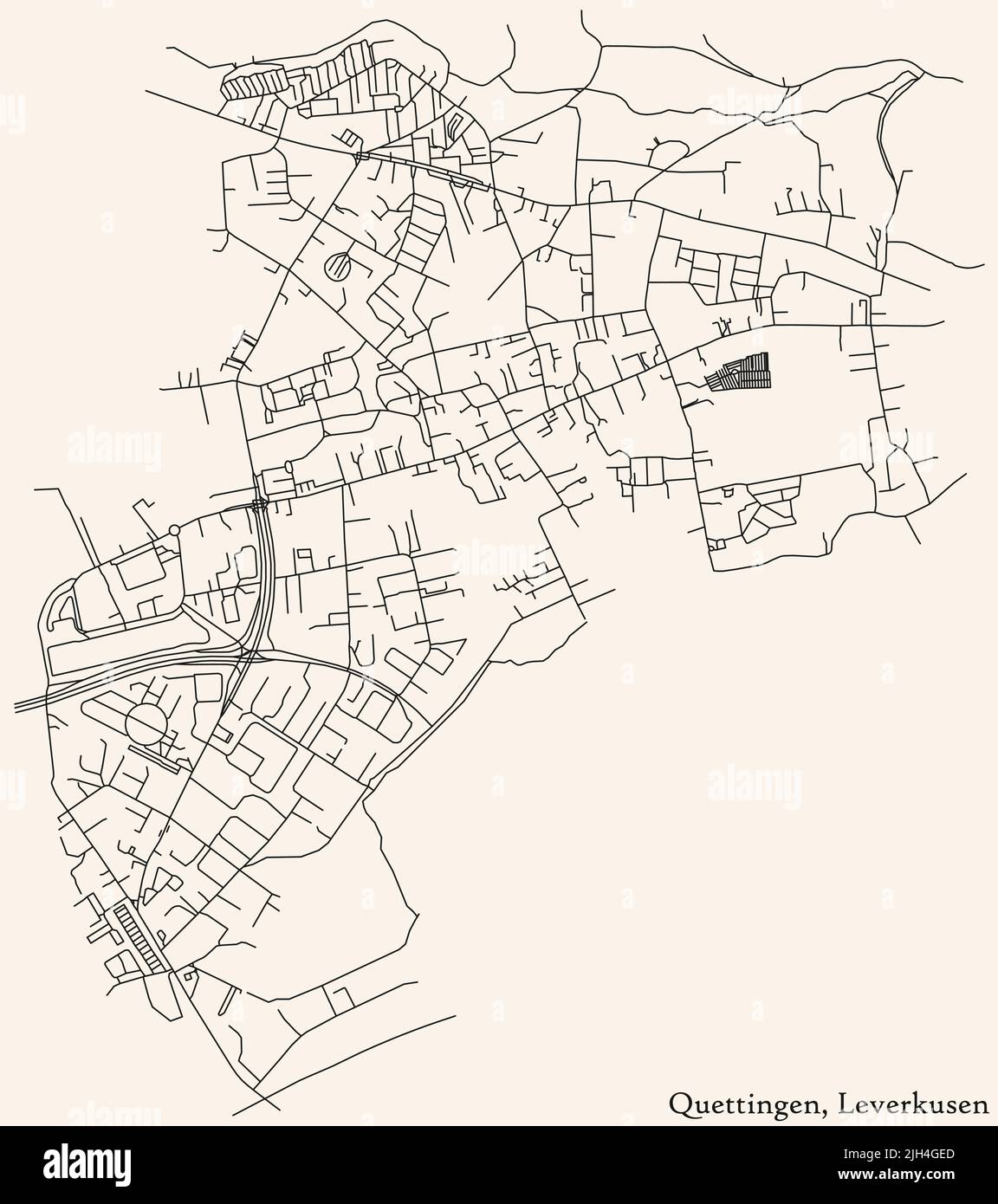 Street roads map of the QUETTINGEN DISTRICT, LEVERKUSEN Stock Vector