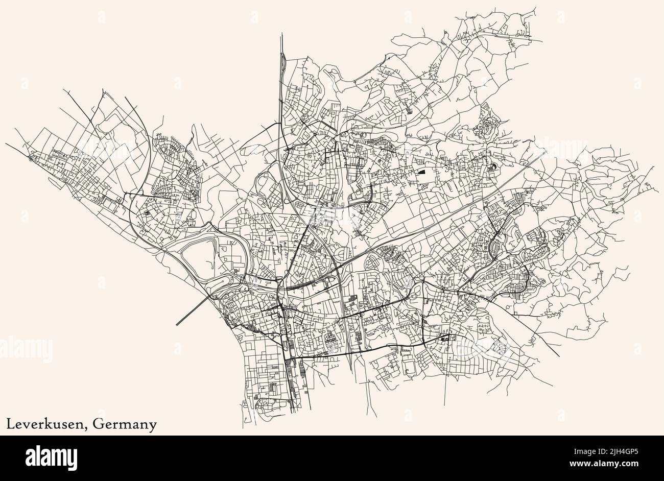 Street roads map of LEVERKUSEN, GERMANY Stock Vector Image & Art Alamy