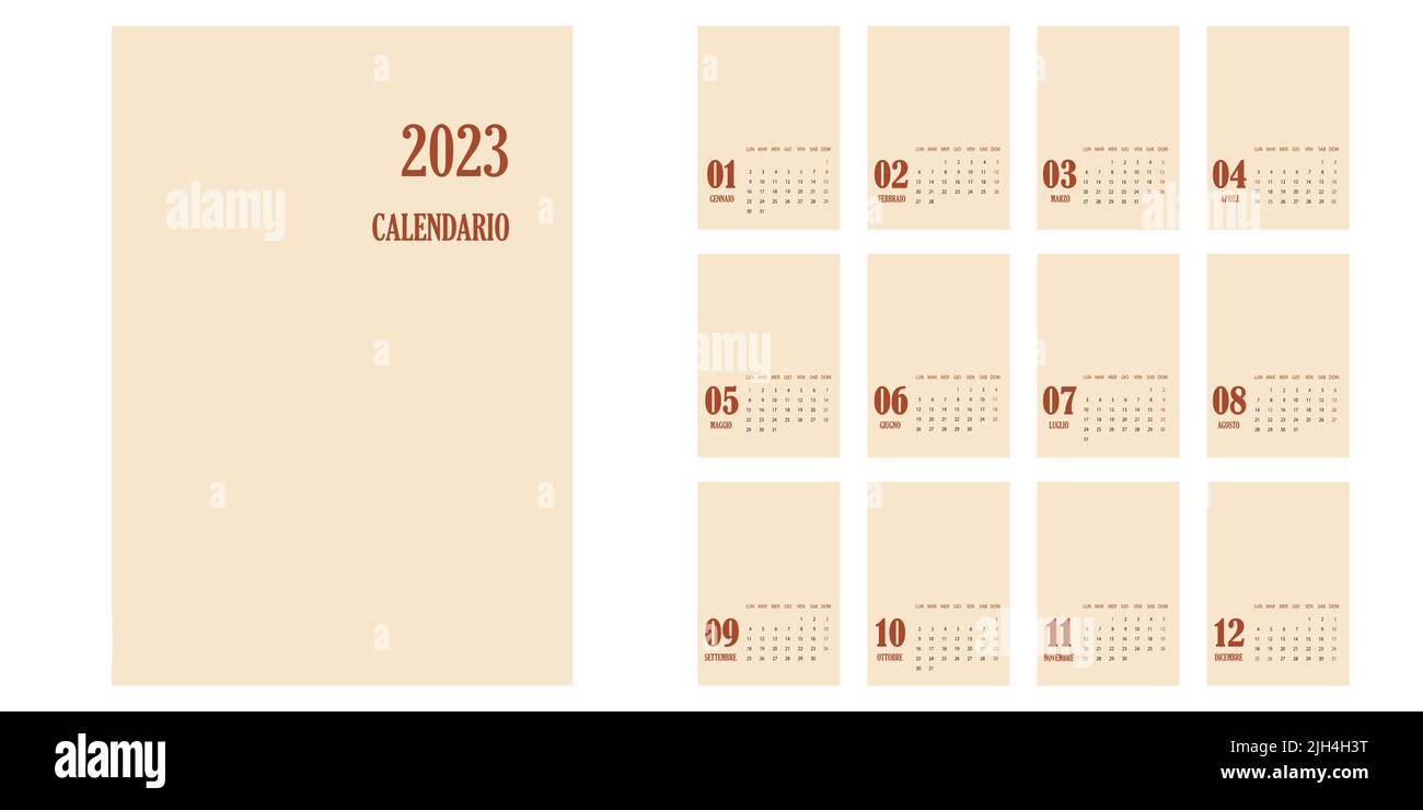 2023 calendar minimalist on Italian language with italian holidays