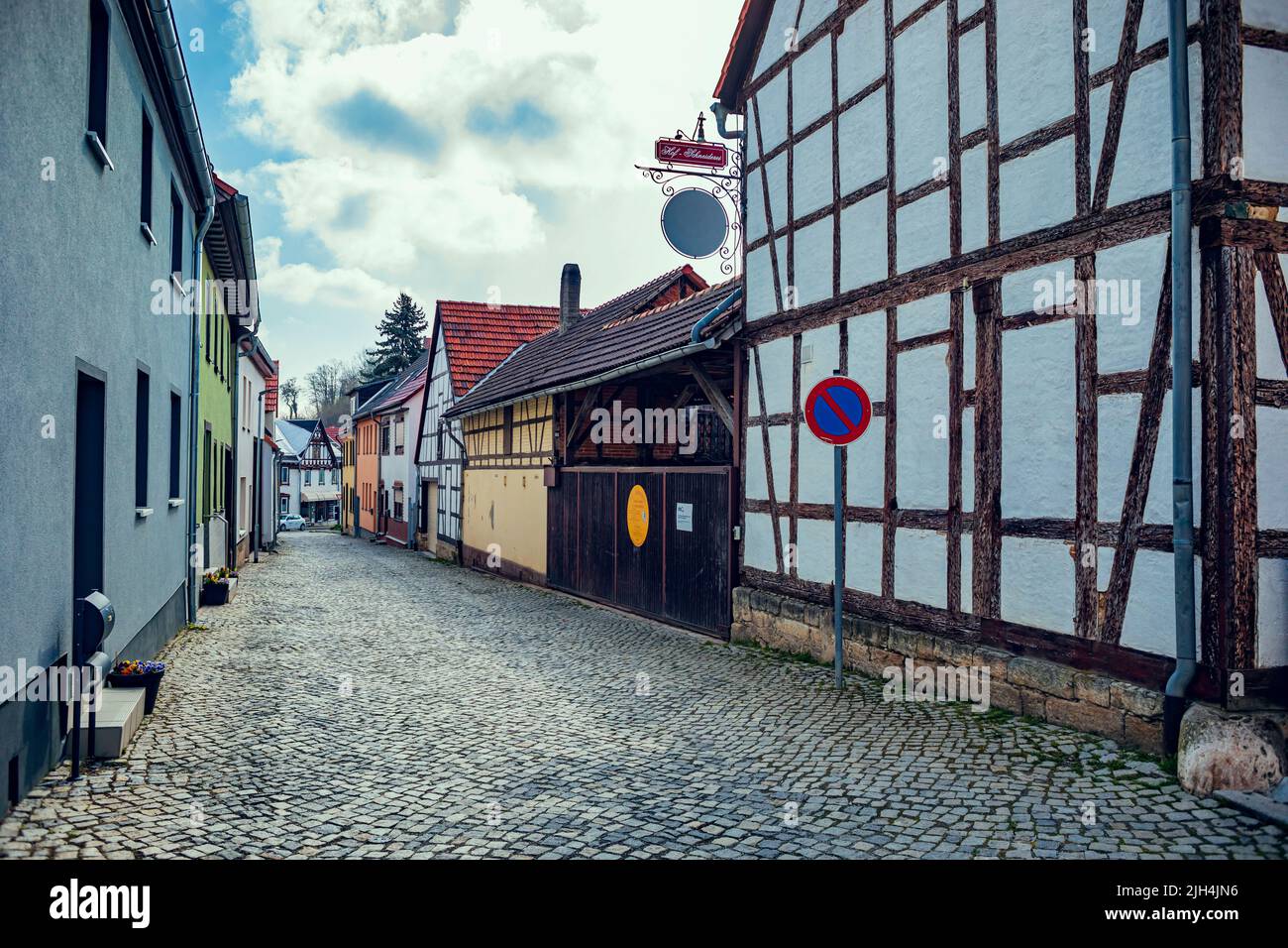 Streets of Kranichfeld town in Thuringia, Germany Stock Photo