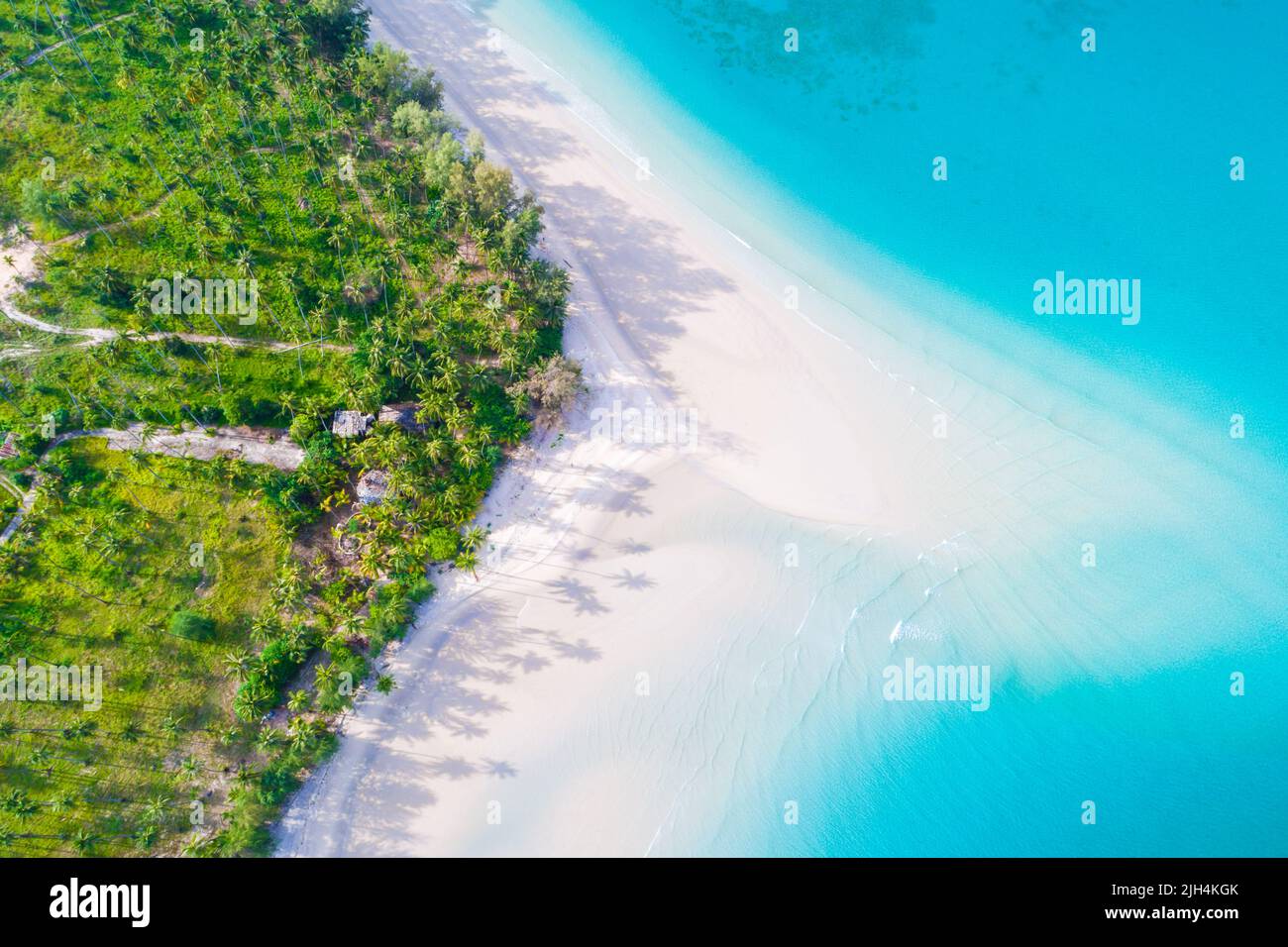 Aerial view tropical island sea beach wave turquoise water summer ...
