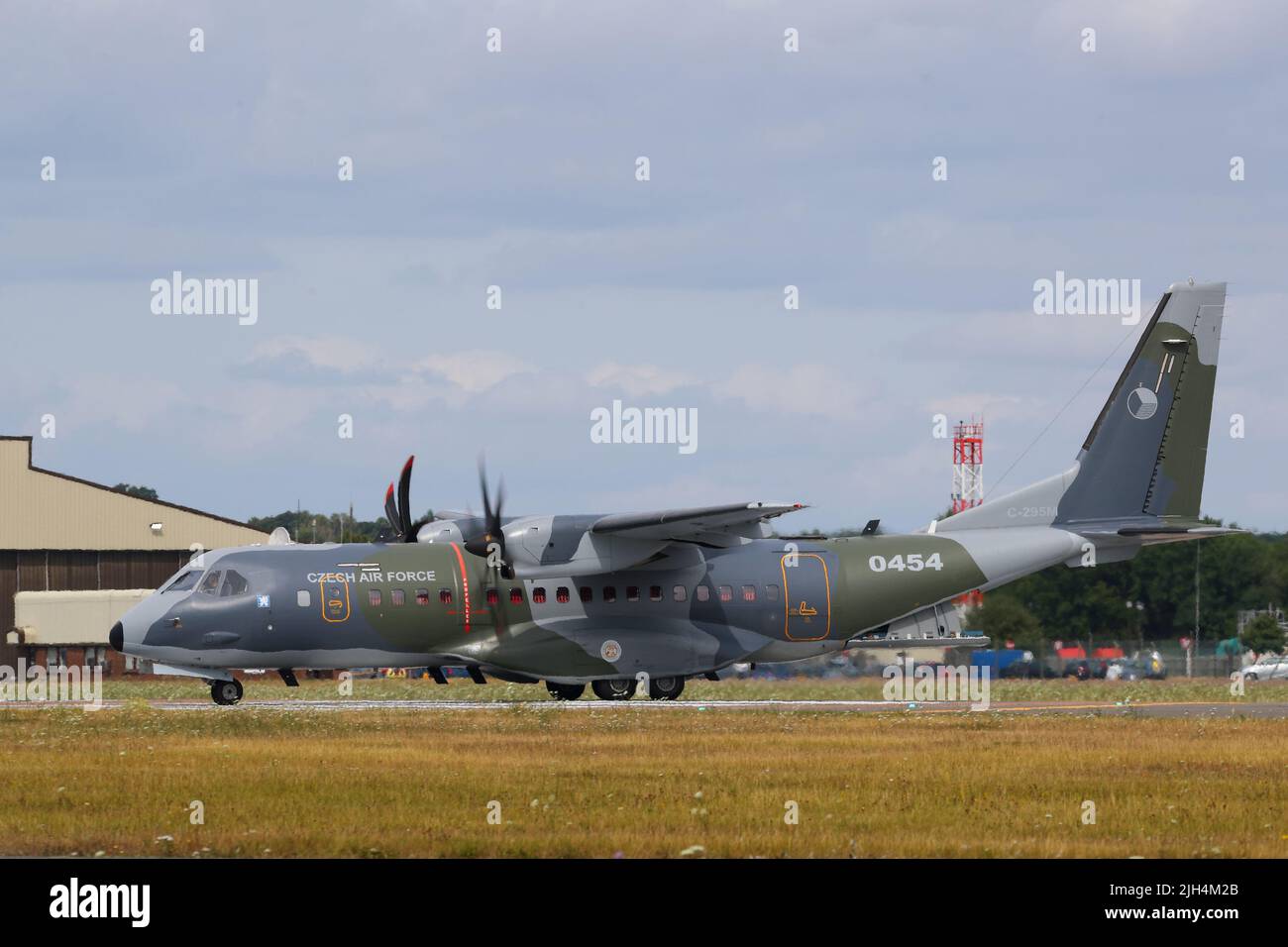 Fairford, UK, 14th July 2022, A Czech EADS Casa C-295 arrives for the RIAT Royal International Air Tattoo, which will be held from Friday, 15th to Sunday 17th of July. Stock Photo