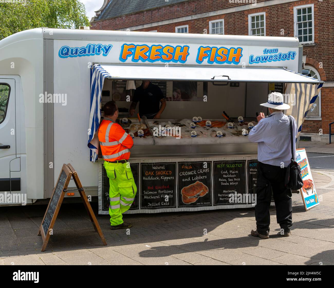 Fresh fish van fishmonger mobile shop, Beccles, Suffolk, England, UK
