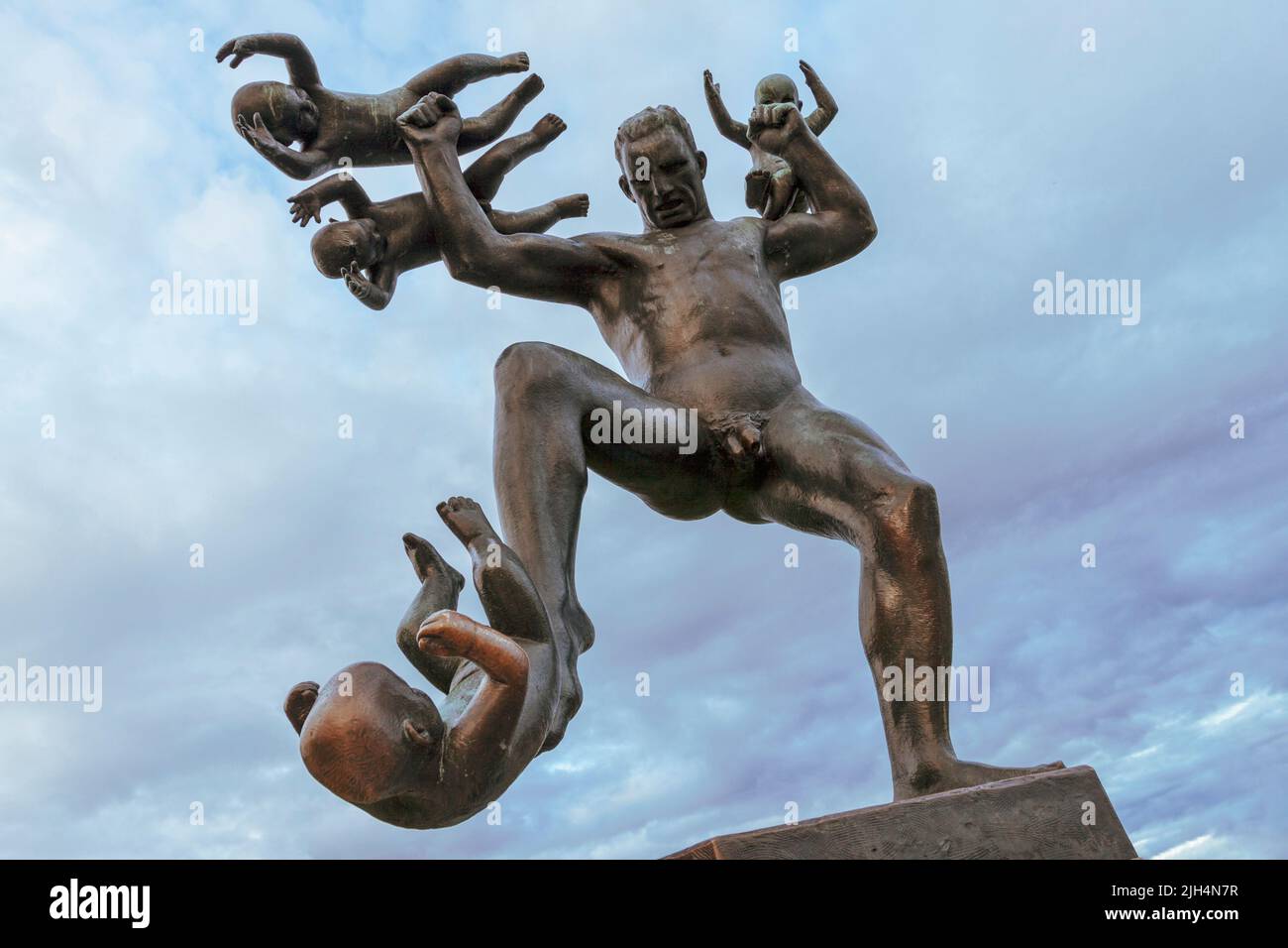 Statue of bronze is man battling babies located inside the Frogner Park. Oslo, Ostlandet. Norway Stock Photo