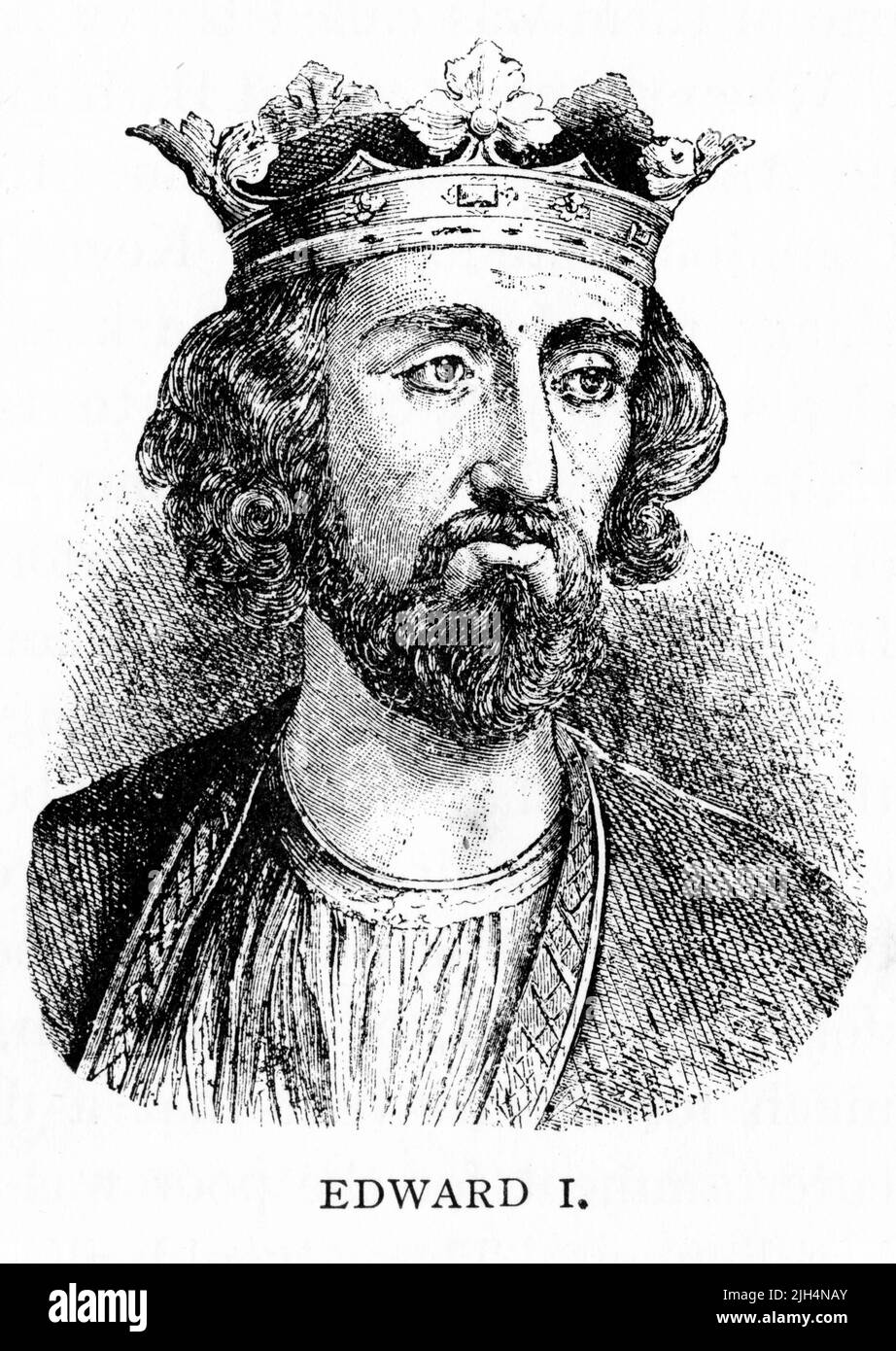 Engraved portrait of Edward I (1239 – 1307), also known as Edward Longshanks and the Hammer of the Scots. King of England from 1272 to 1307. Stock Photo
