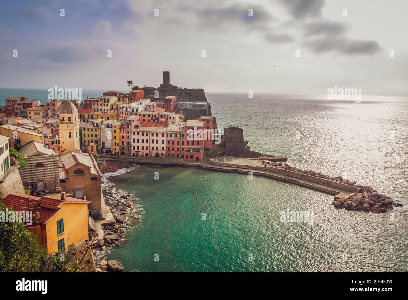 Characteristic Harbour on ligurian coast named five lands in winter time. Vernazza, Liguria. Italy Stock Photo