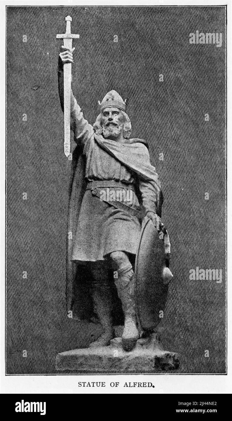 Statue of King Alfred,  King of the West Saxons from 871 to c. 886 and King of the Anglo-Saxons from c. 886 until his death in 899 Stock Photo