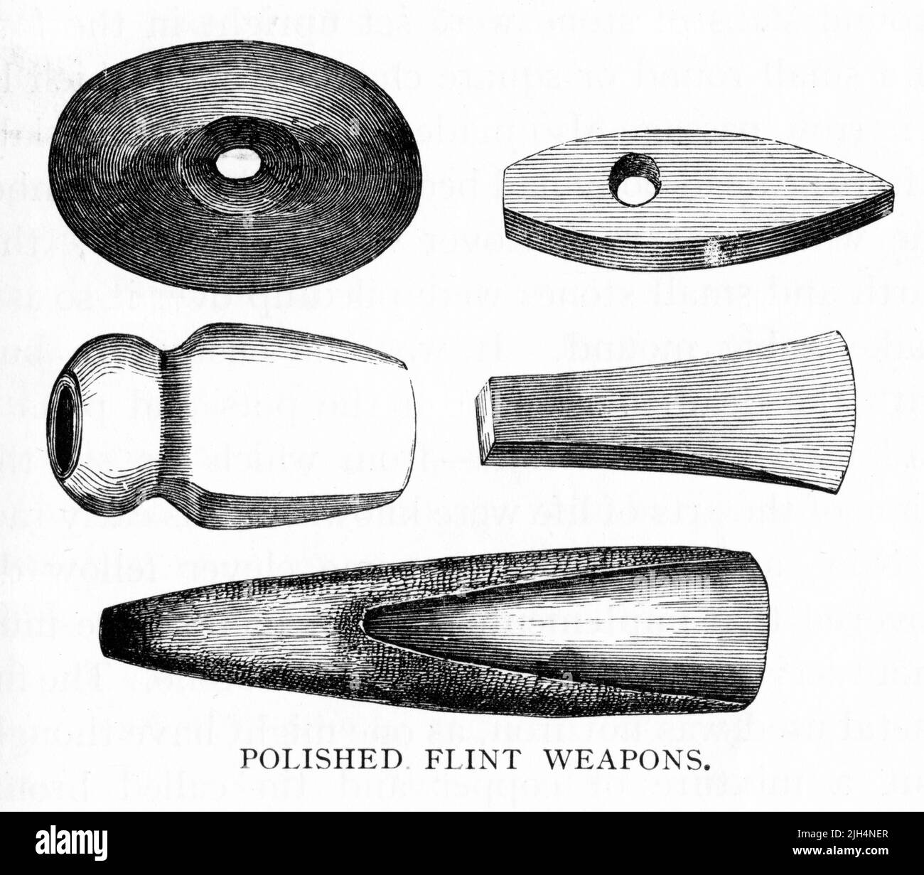 Engraving of polished flint weapons found near Bath, England Stock Photo