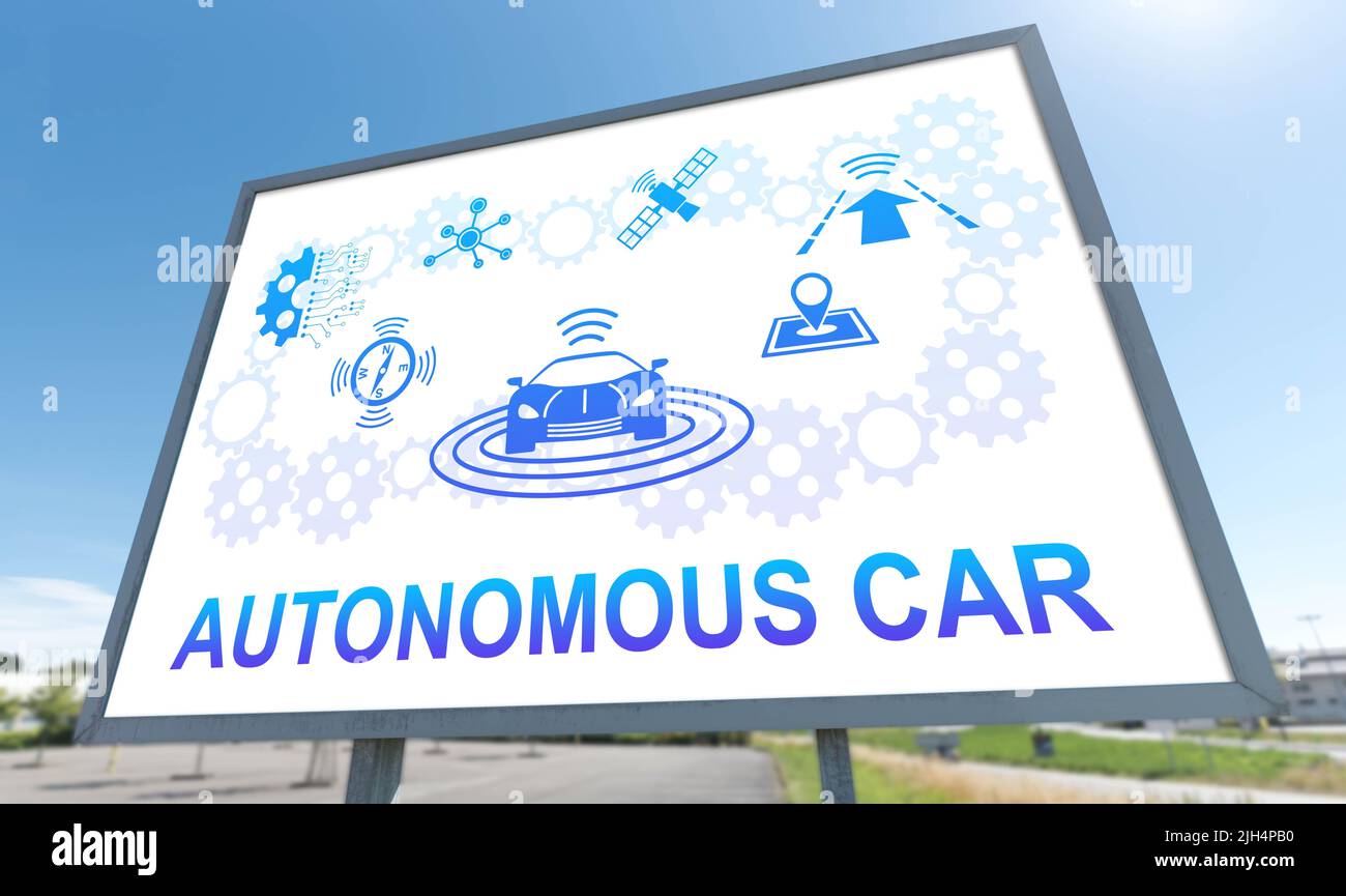 Autonomous car concept drawn on a billboard Stock Photo