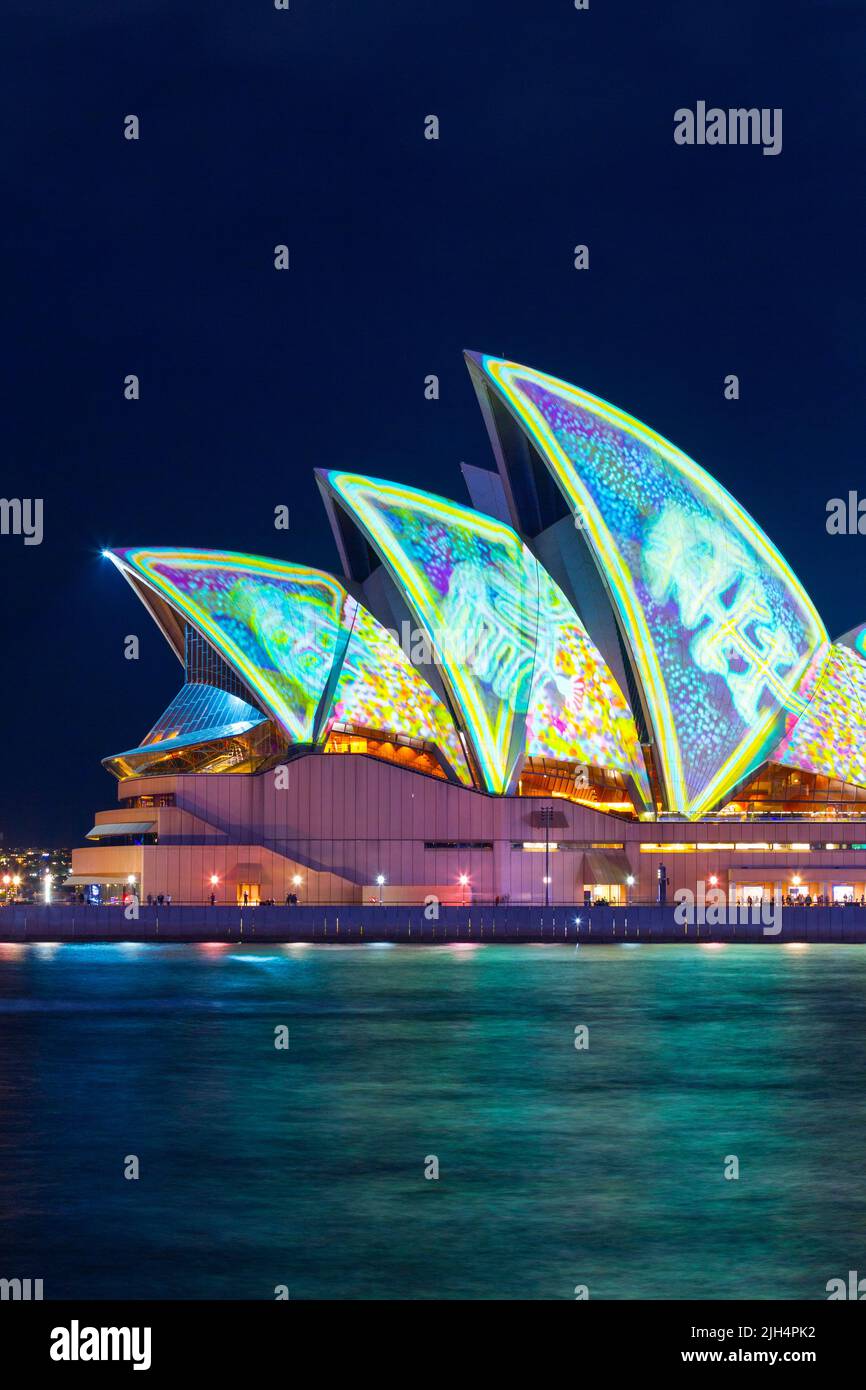 Special lighting adorns Sydney Opera House in Sydney, Australia, during