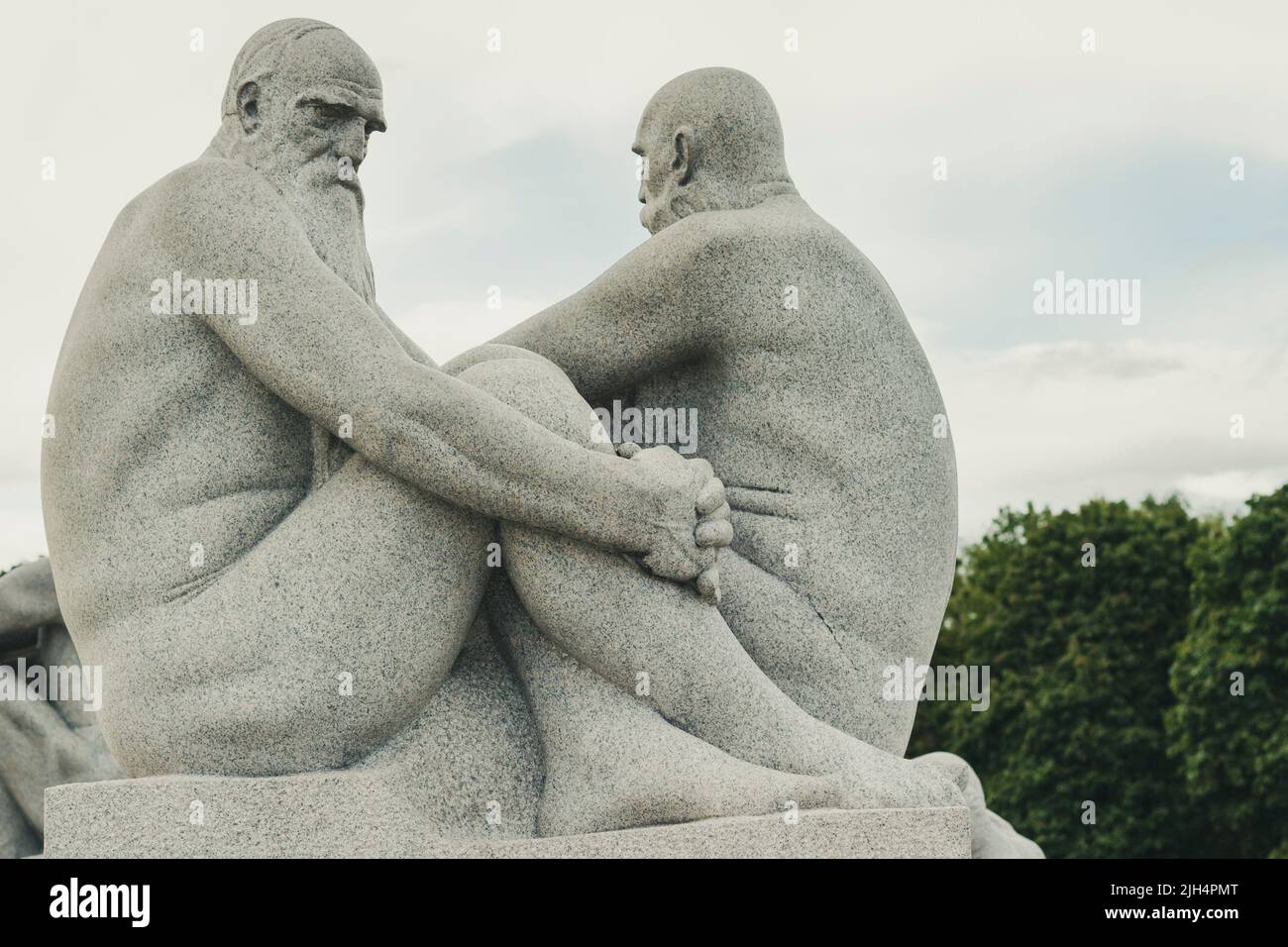Granite statues illustrating relationships between adults located inside Frogner Park. Oslo, Ostlandet. Norway Stock Photo