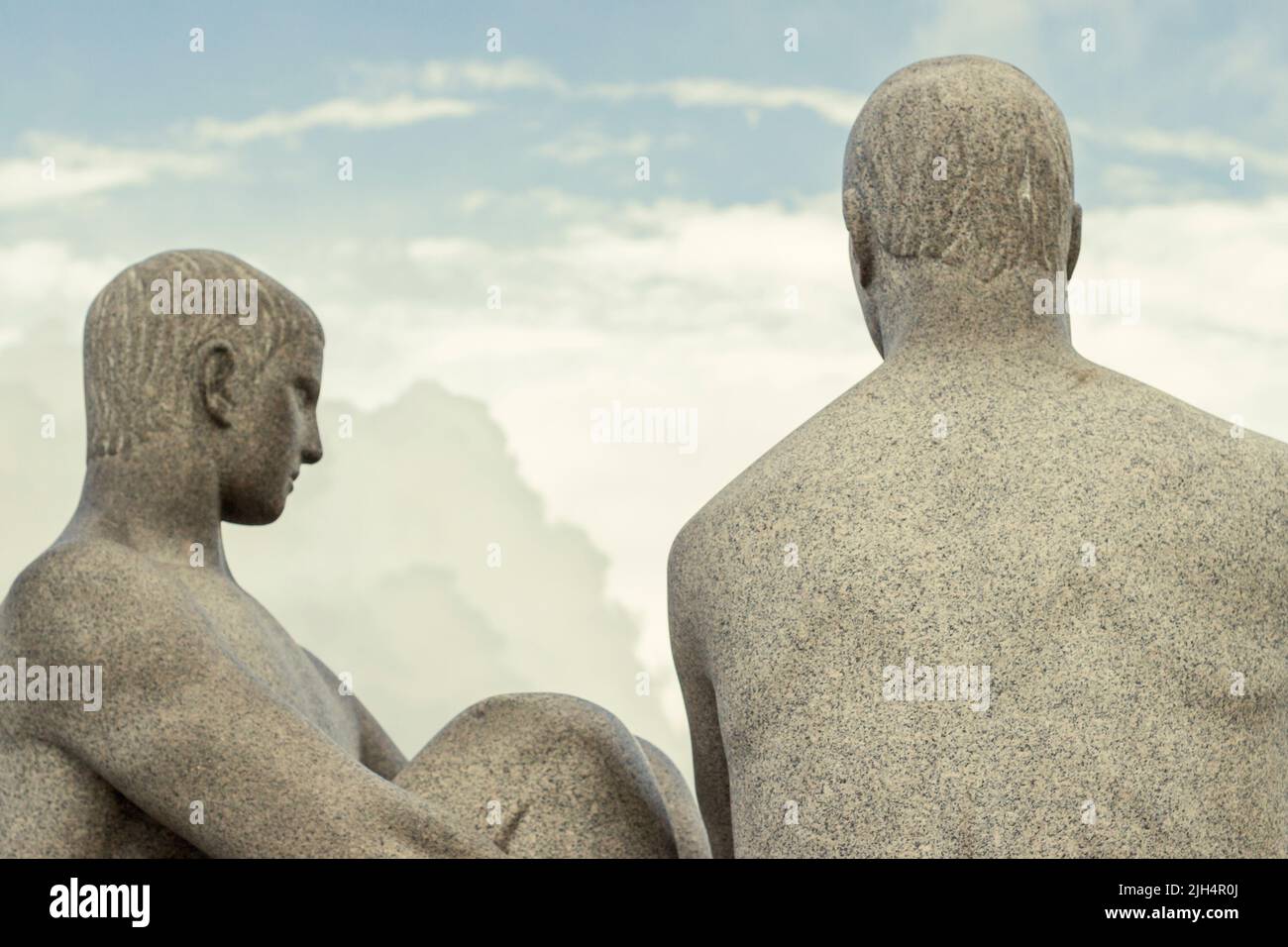 Granite statues illustrating relationships between adults located inside Frogner Park. Oslo, Ostlandet. Norway Stock Photo