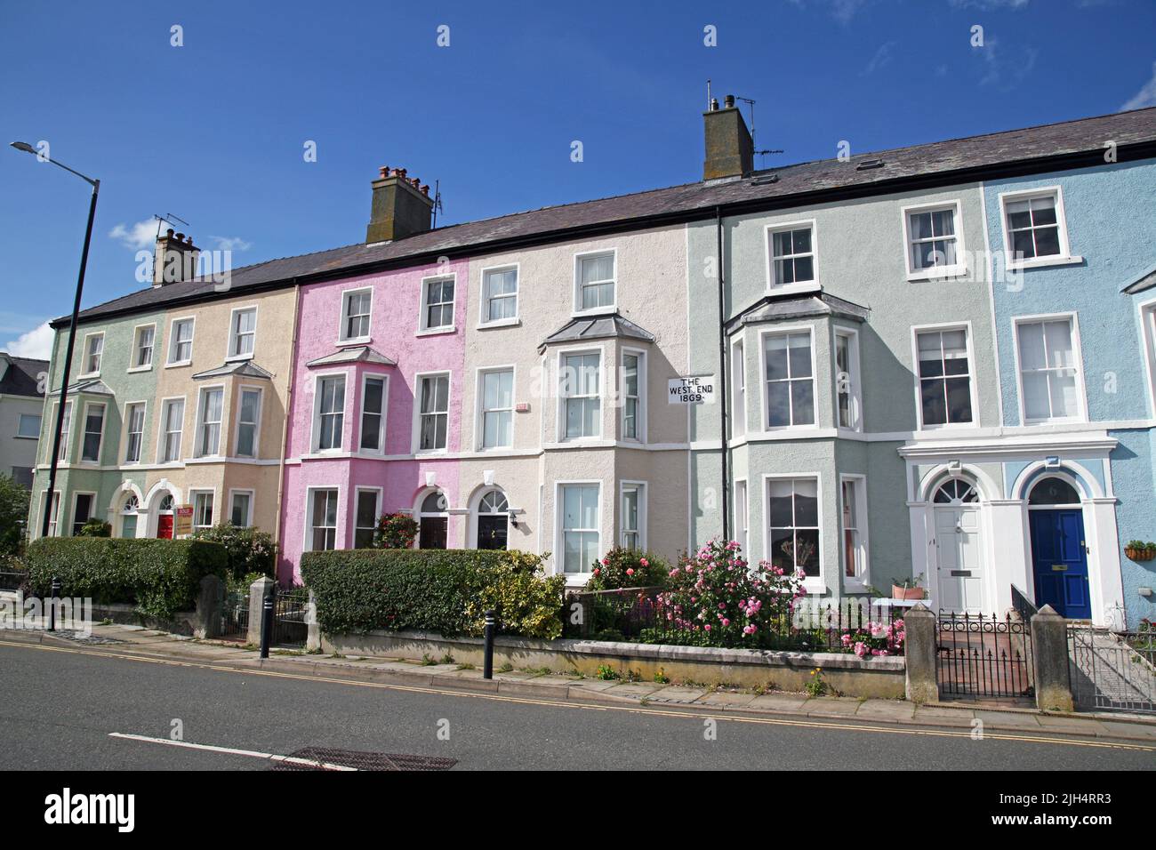 Brightly painted houses, Beaumaris, Anglesey, North Wales Stock Photo