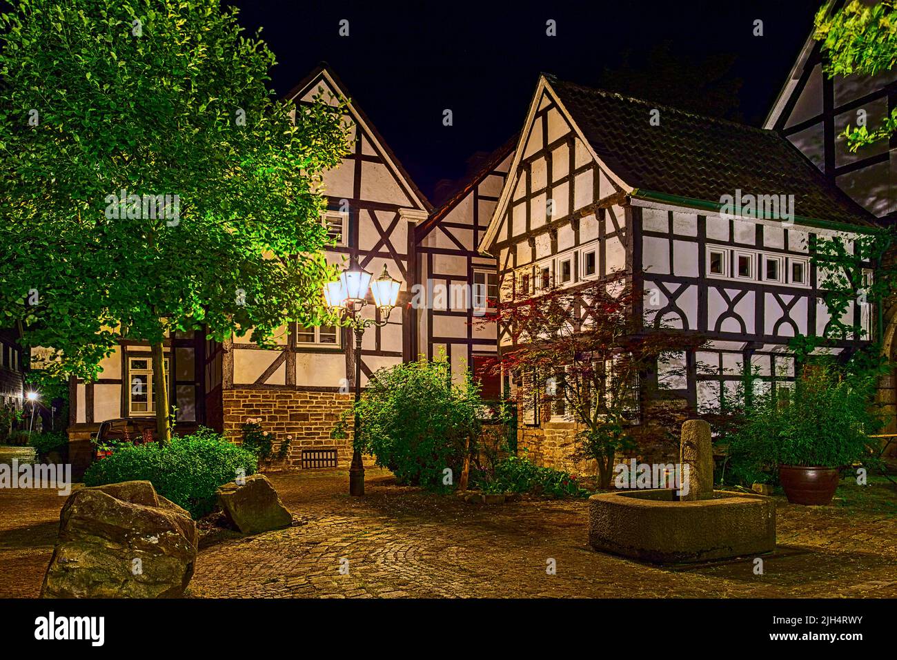Timber-framed houses Fuenf-Giebel-Eck at the old town of Wetter, HDR, Germany, North Rhine-Westphalia, Ruhr Area, Wetter/Ruhr Stock Photo