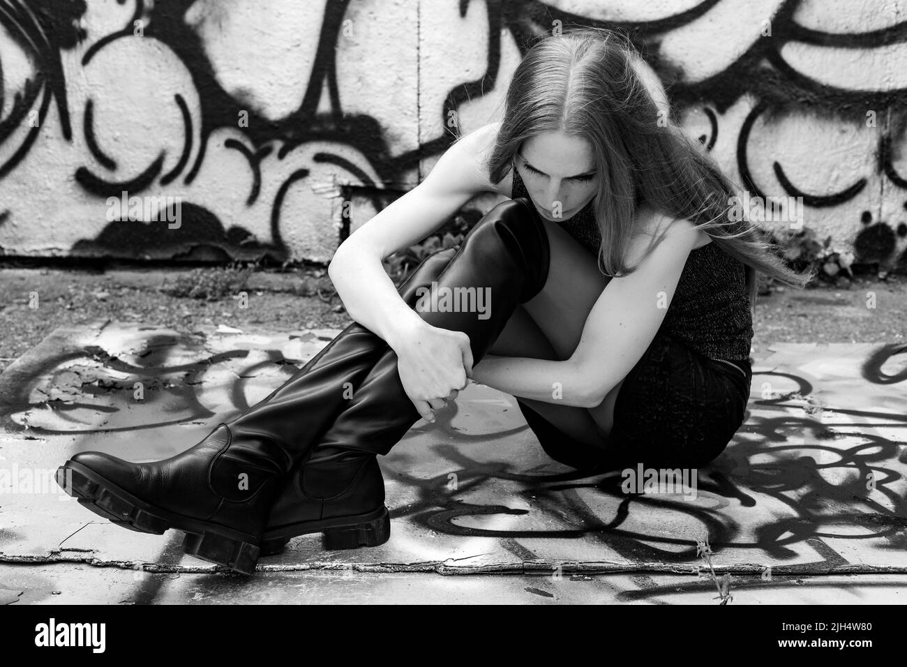 Birgit Lechner in a Funky graffiti fashion shoot Stock Photo