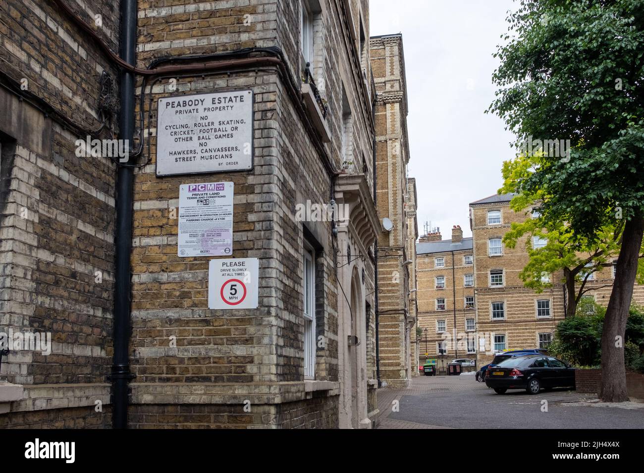 Parking and other signage at the Peabody Estate, Farringdon Lane, Islington, London Stock Photo