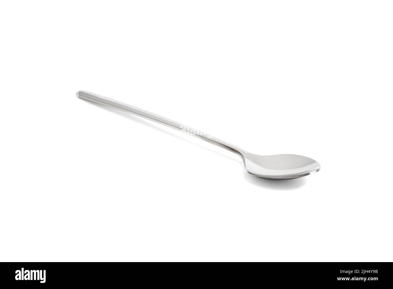 Clean shiny metal spoon isolated on white. Stainless steel small
