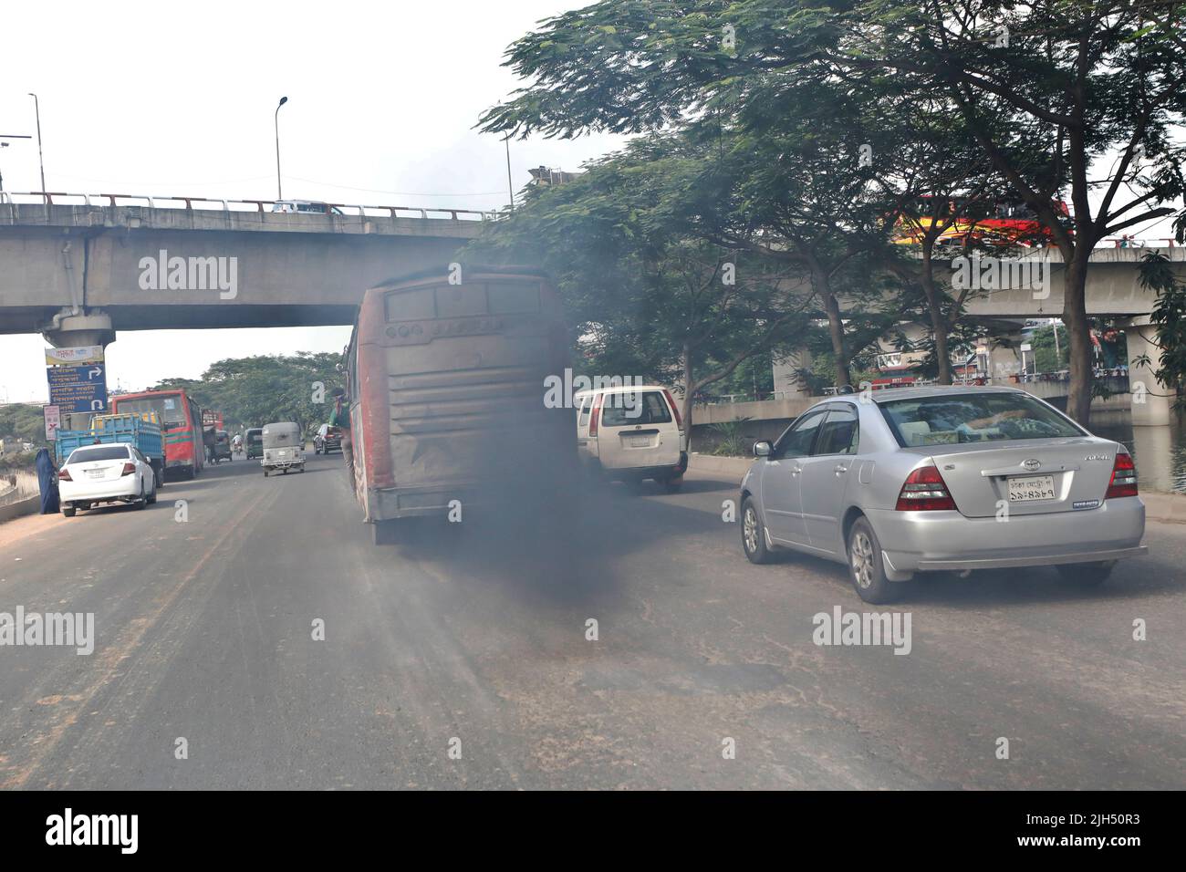 Dhaka, Bangladesh July 07, 2022 Expired vehicles in Dhaka emit so
