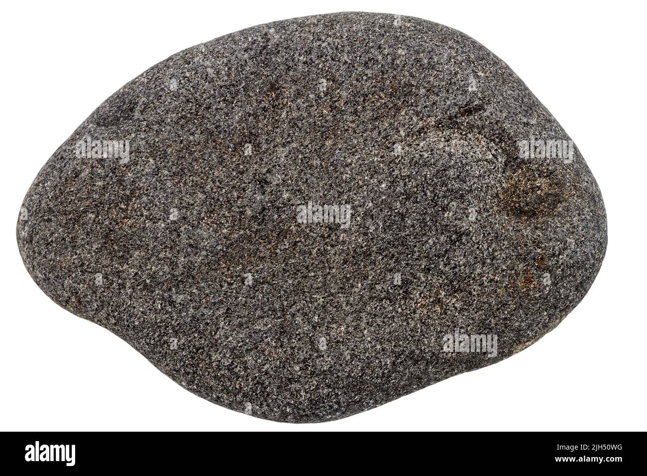 Top view of single black pebble isolated on white background. Stock Photo